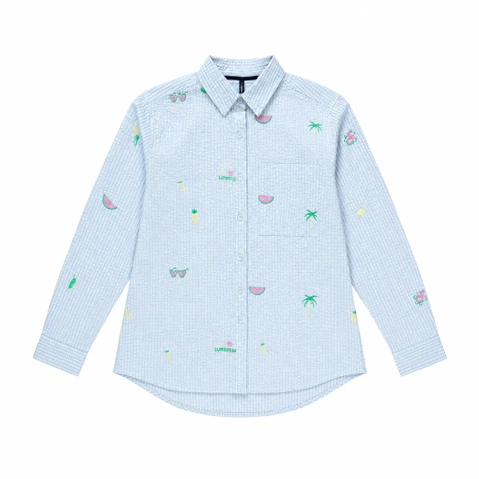 Stokomani Mode Chemise broderies bleu taille 36