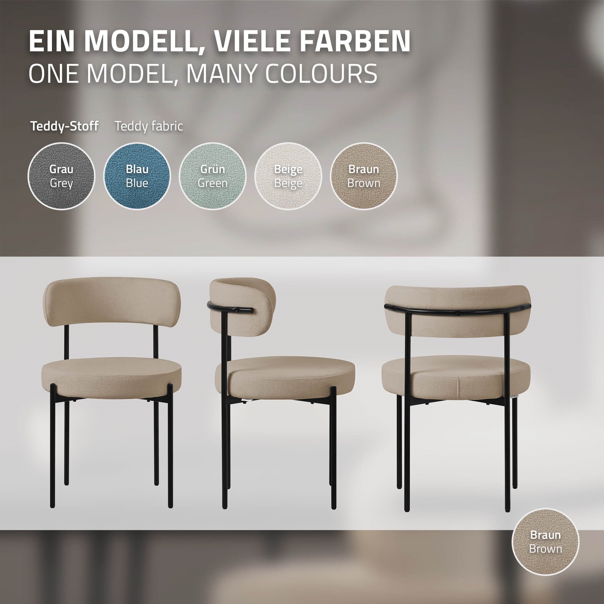 ECD Germany chaise salle à manger teddy marron lot de 2 dossier rond