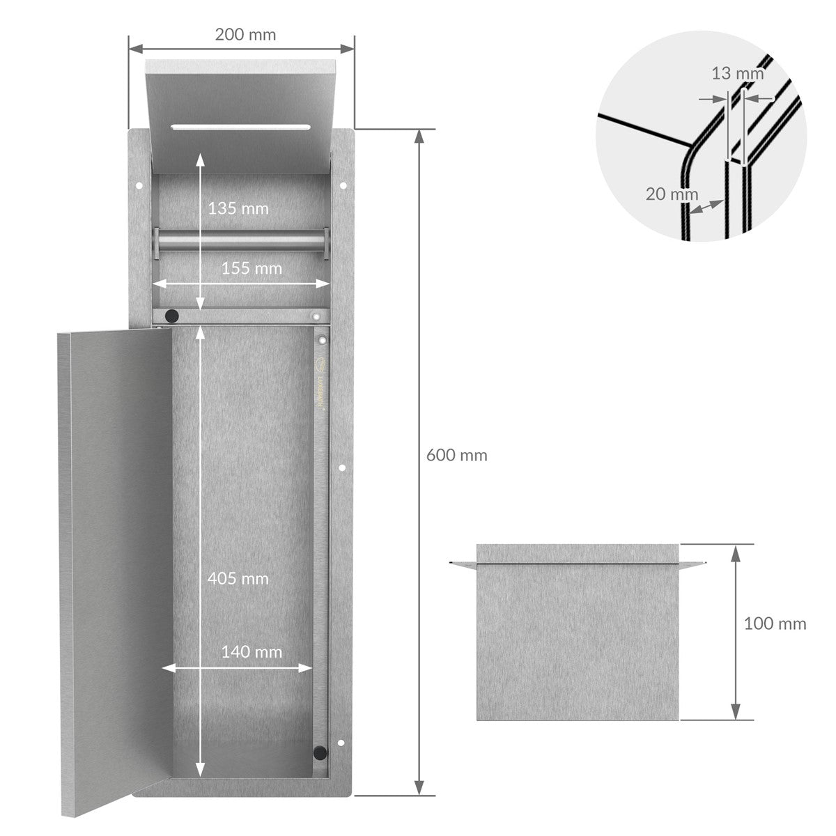 ECD Germany Sanitär niche murale inox 60x20x14 argent à carreler