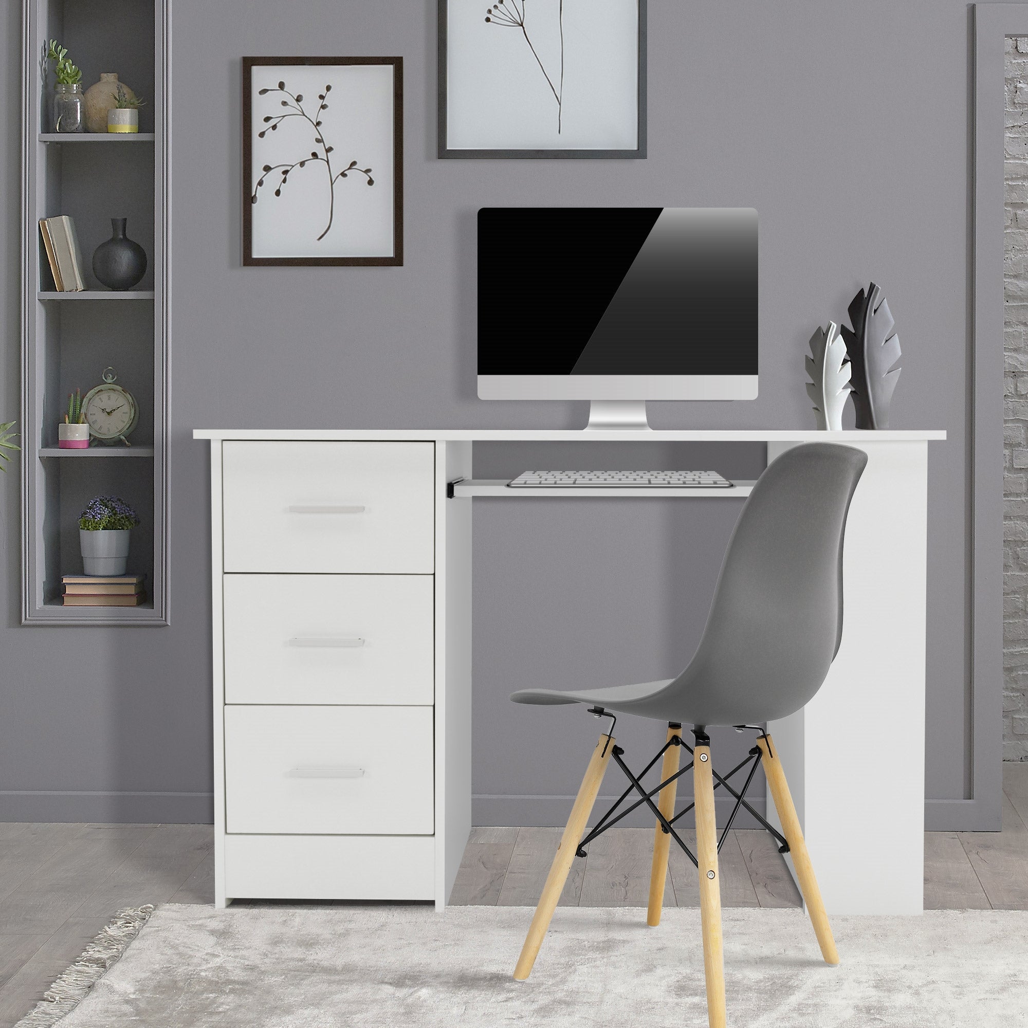 ECD Germany ML-Design bureau blanc 110x49x75 3 tiroirs