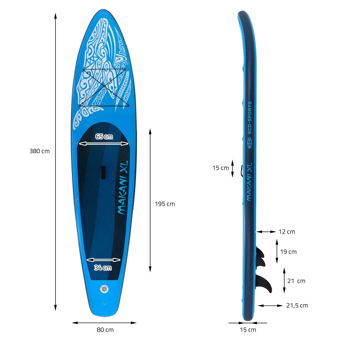 ECD Germany Makani XL 380 paddle gonflable bleu pompe incluse
