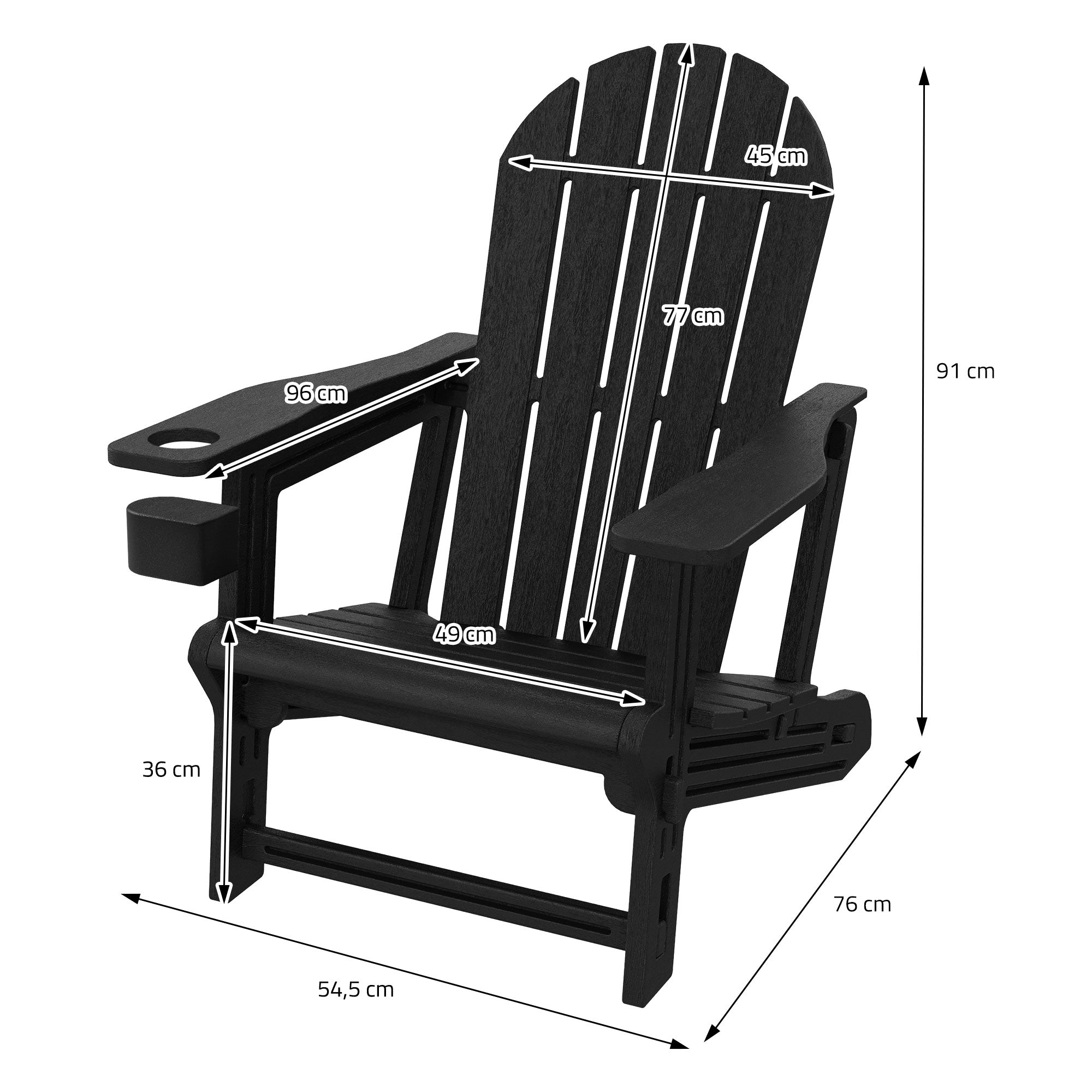 ECD Germany Garten fauteuil Adirondack noir HDPE 180 kg