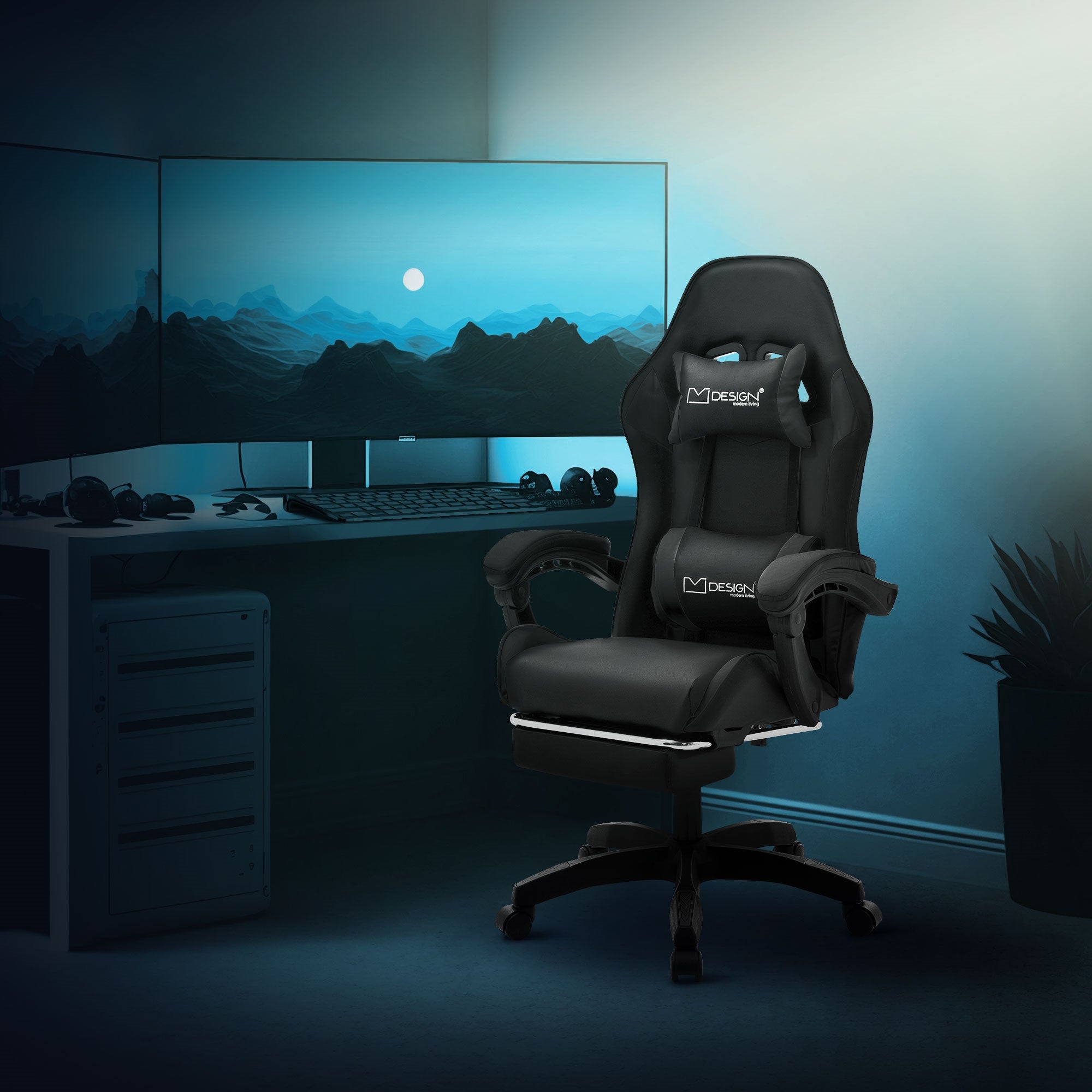 ECD Germany ML-Design chaise gaming noir similicuir repose-pieds