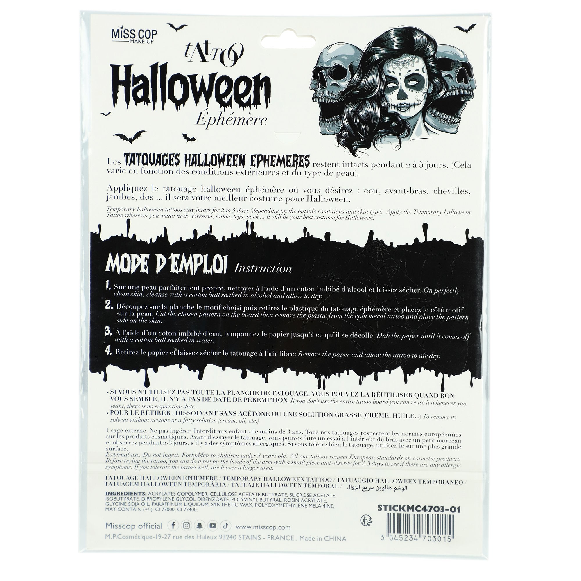 Stokomani Beauté tatouage éphémère visage Halloween gris