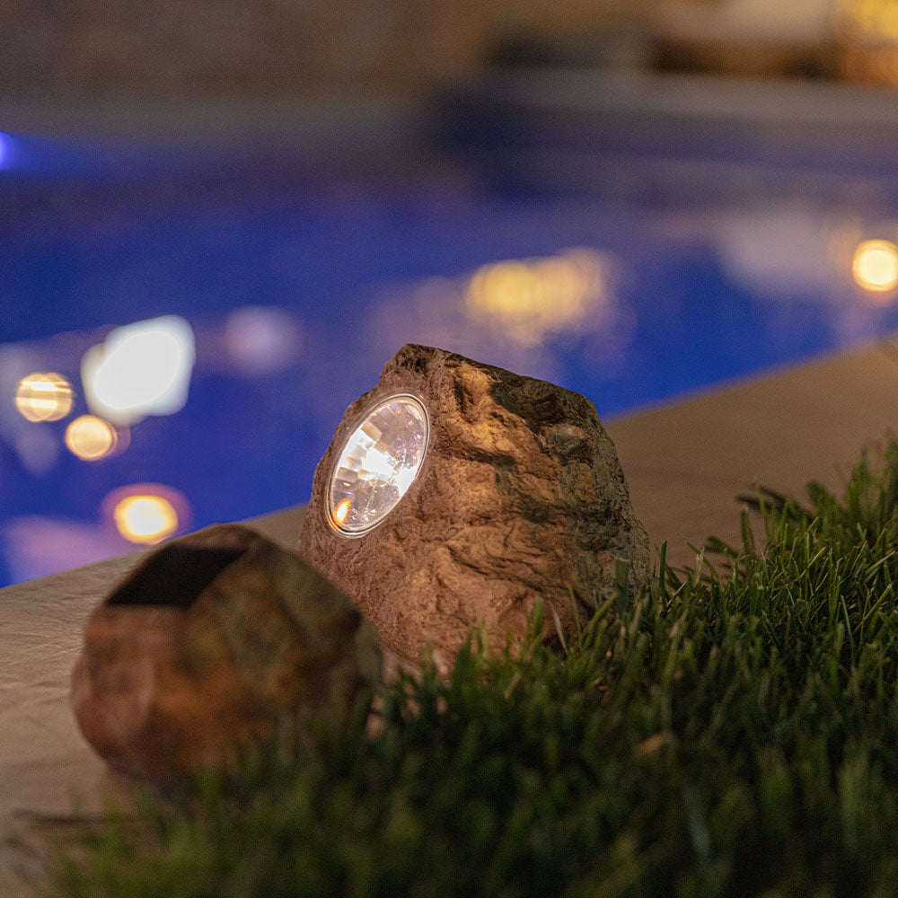 Red Deco Rocky Brown lot 3 rochers solaires LED blanc