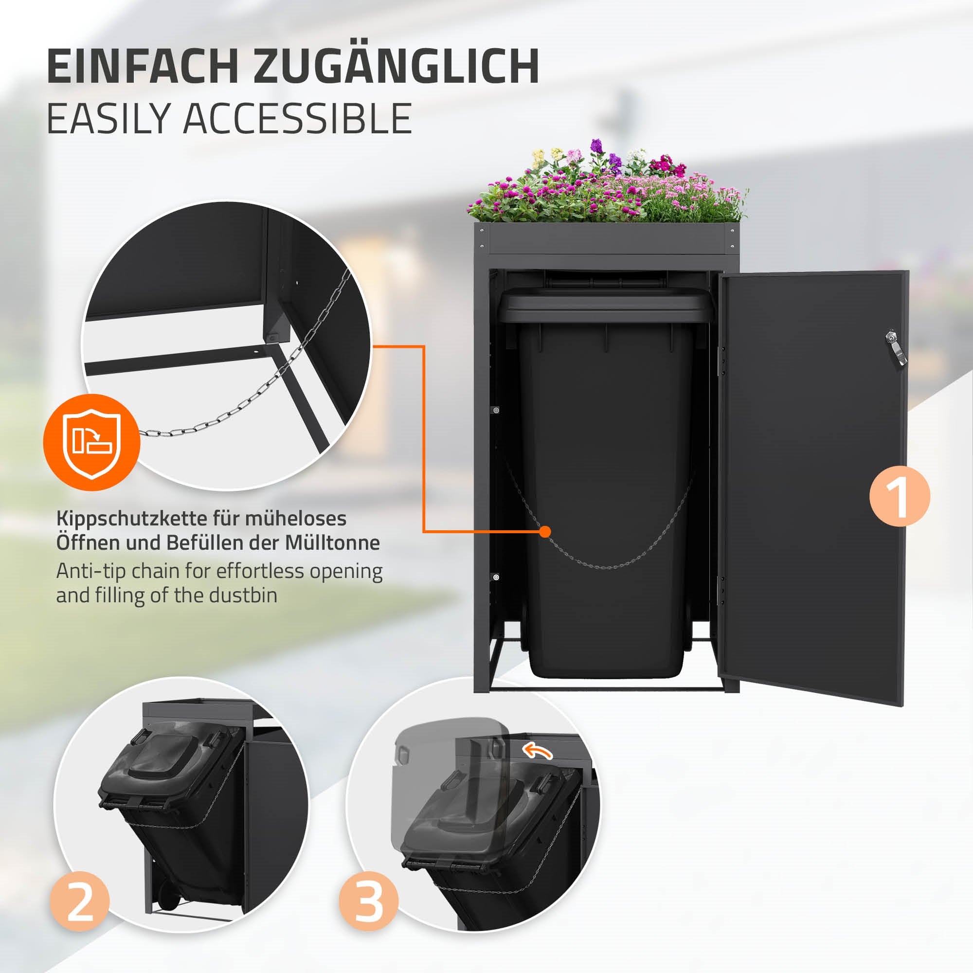 ECD Germany cache-poubelle acier effet chêne 1x240L