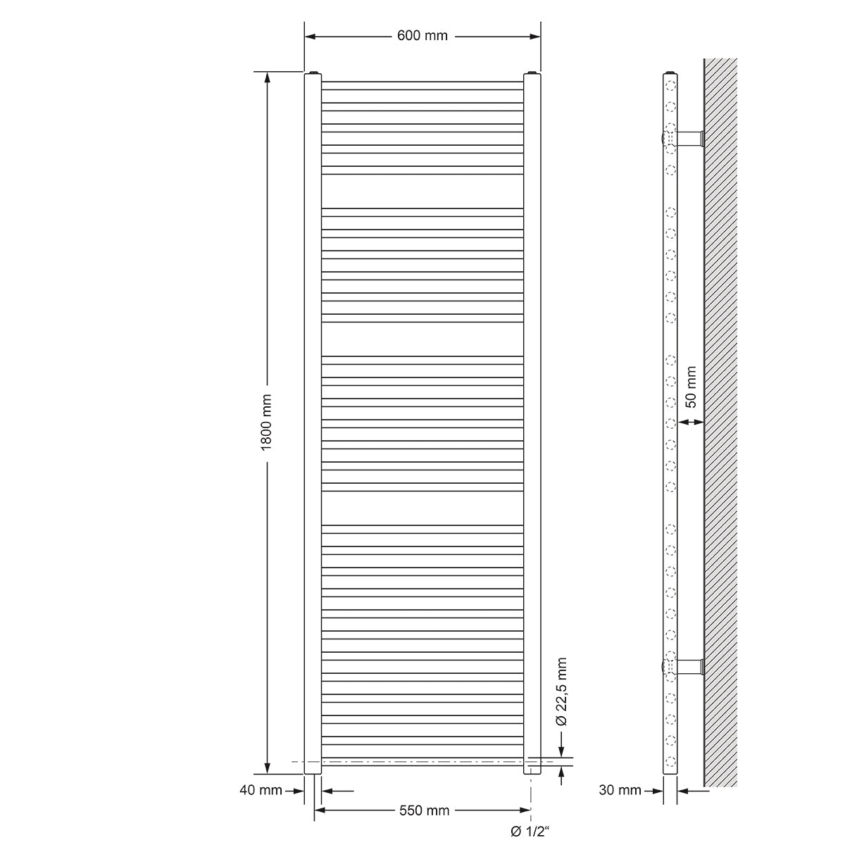 ECD Germany Heizungen radiateur bain 600x1800mm blanc 900W