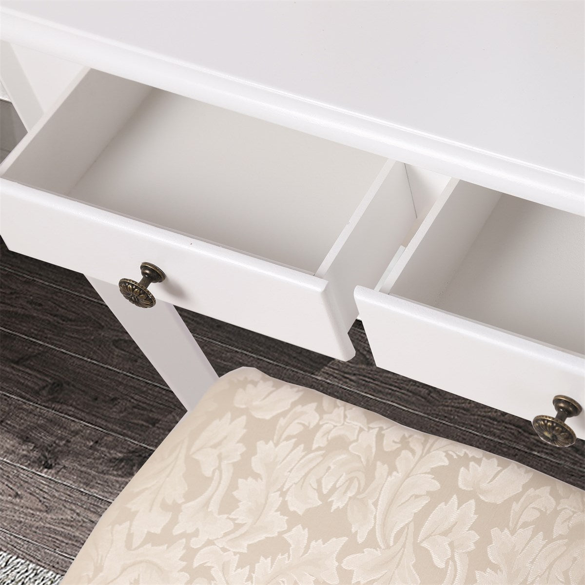 ECD Germany Möbel ML-Design coiffeuse blanche avec miroir + tabouret