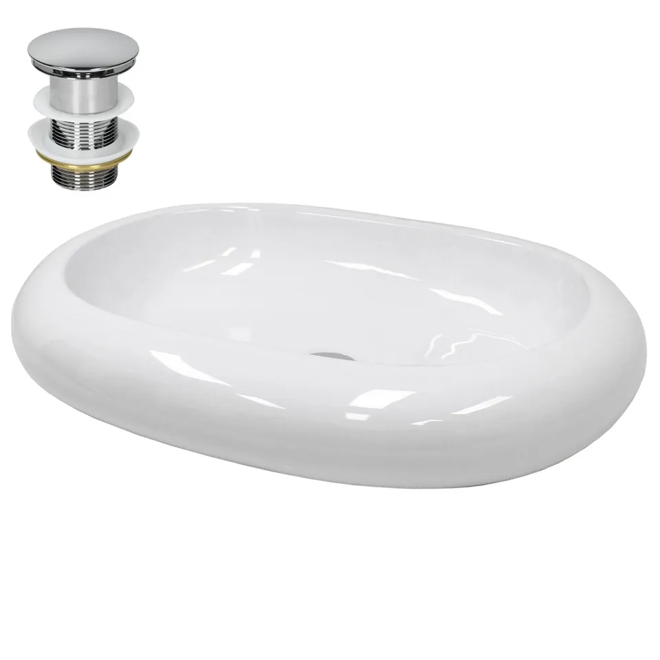ECD Germany Sanitär vasque blanche 35cm céramique bonde argent