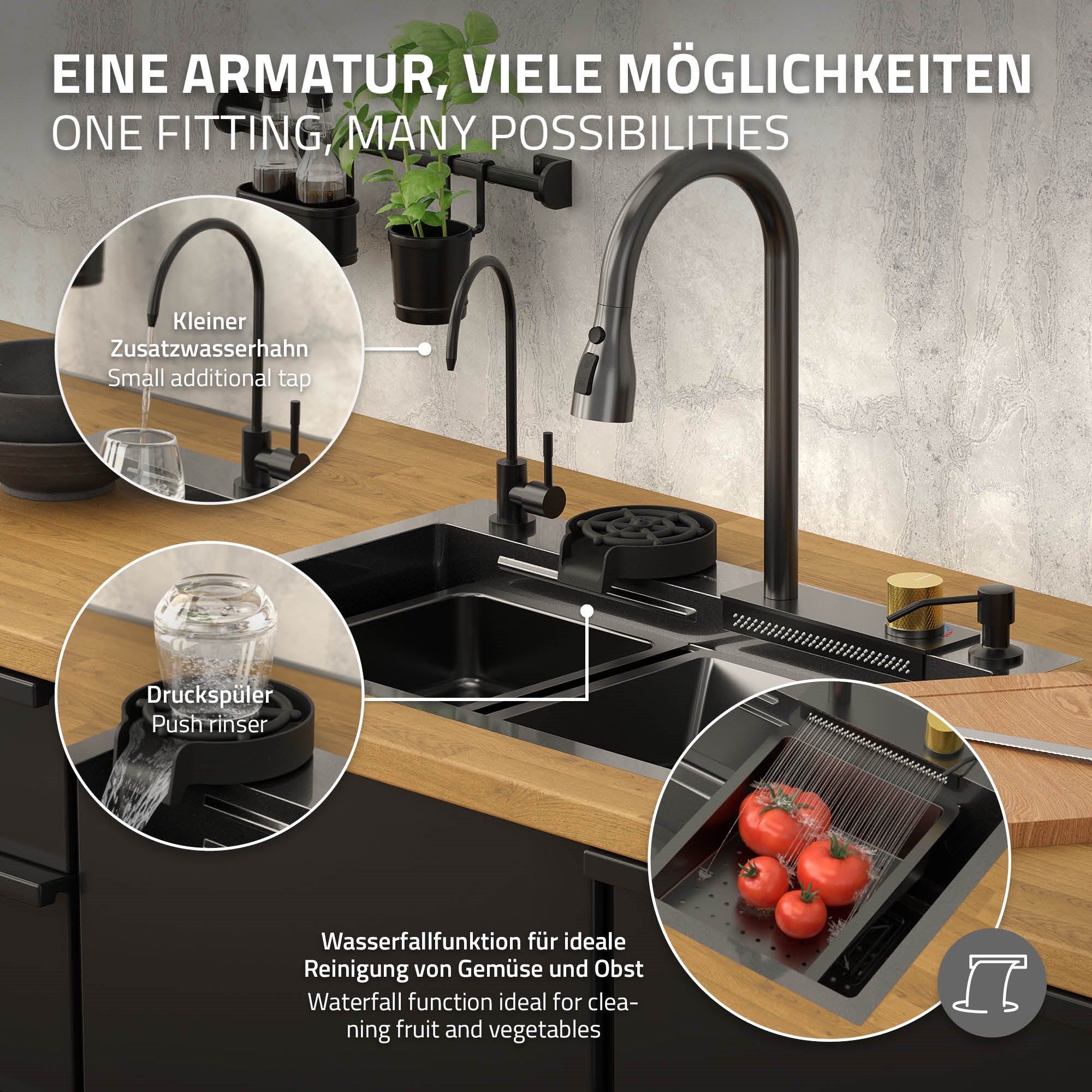 Évier ML-Design inox 68x46 robinet douchette 8 pièces