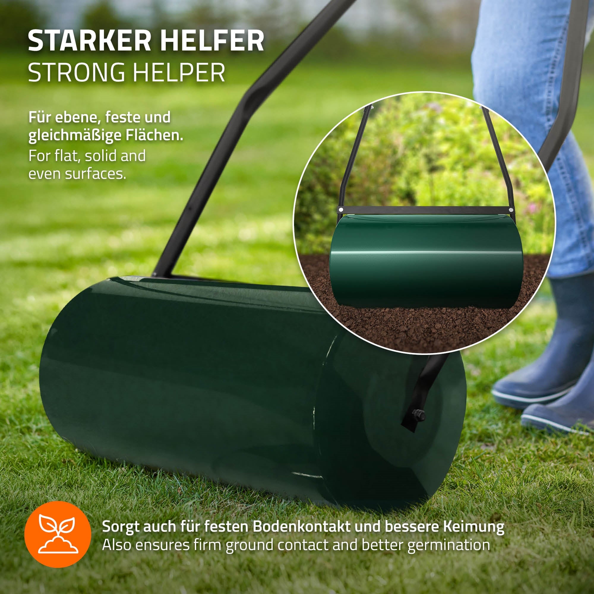 ECD Germany Garten Rouleau gazon 50 L vert 60 cm acier lesté