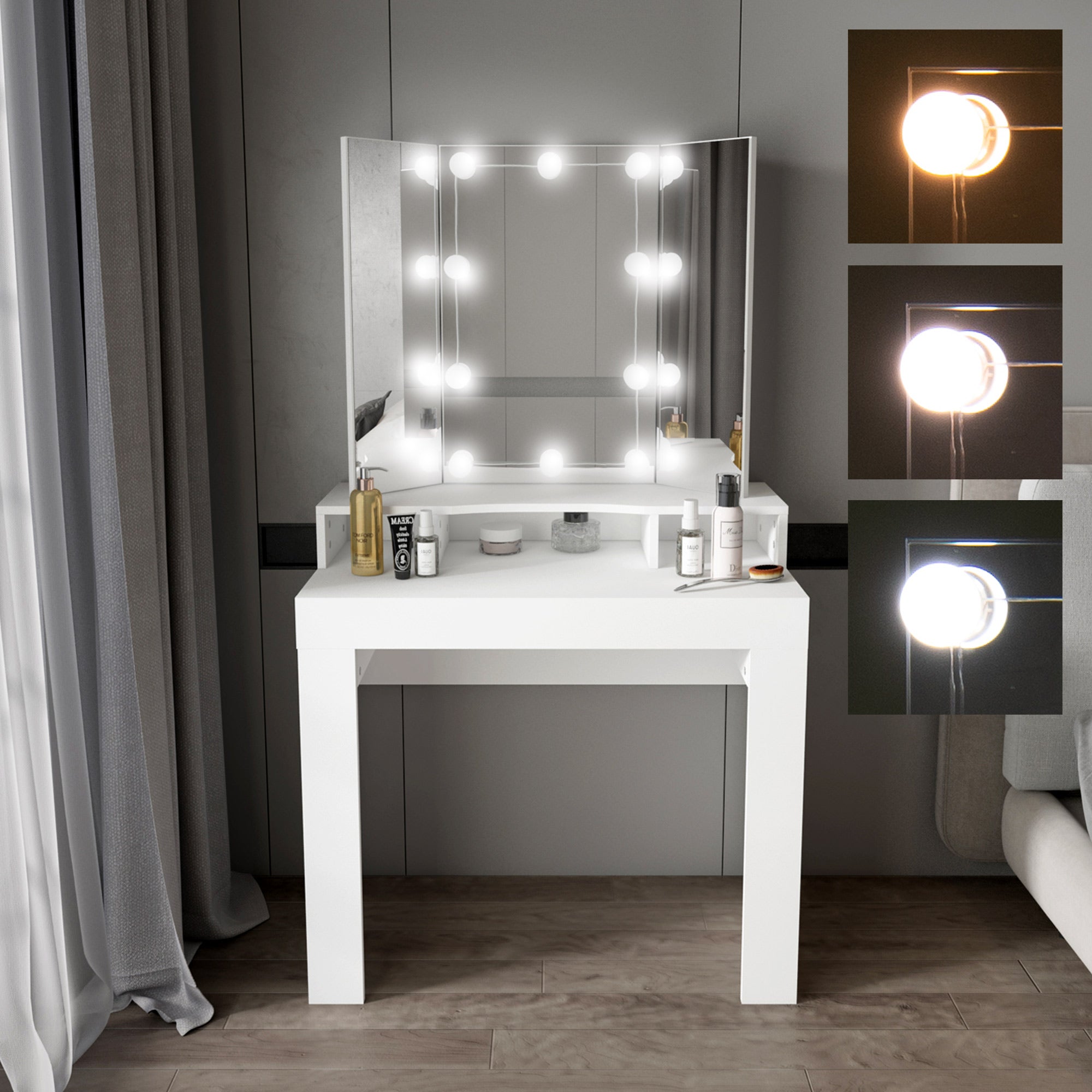 ECD Germany Möbel coiffeuse blanche LED 89,5x155x43,5 cm