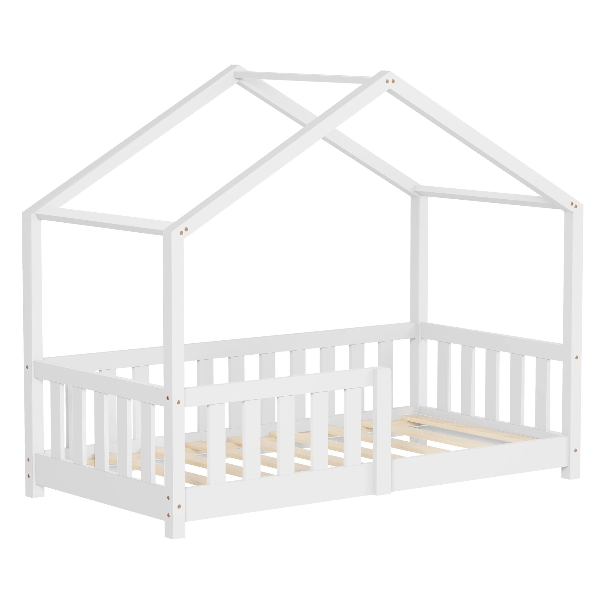 ECD Germany Kinder lit cabane 70x140 blanc pin avec sommier