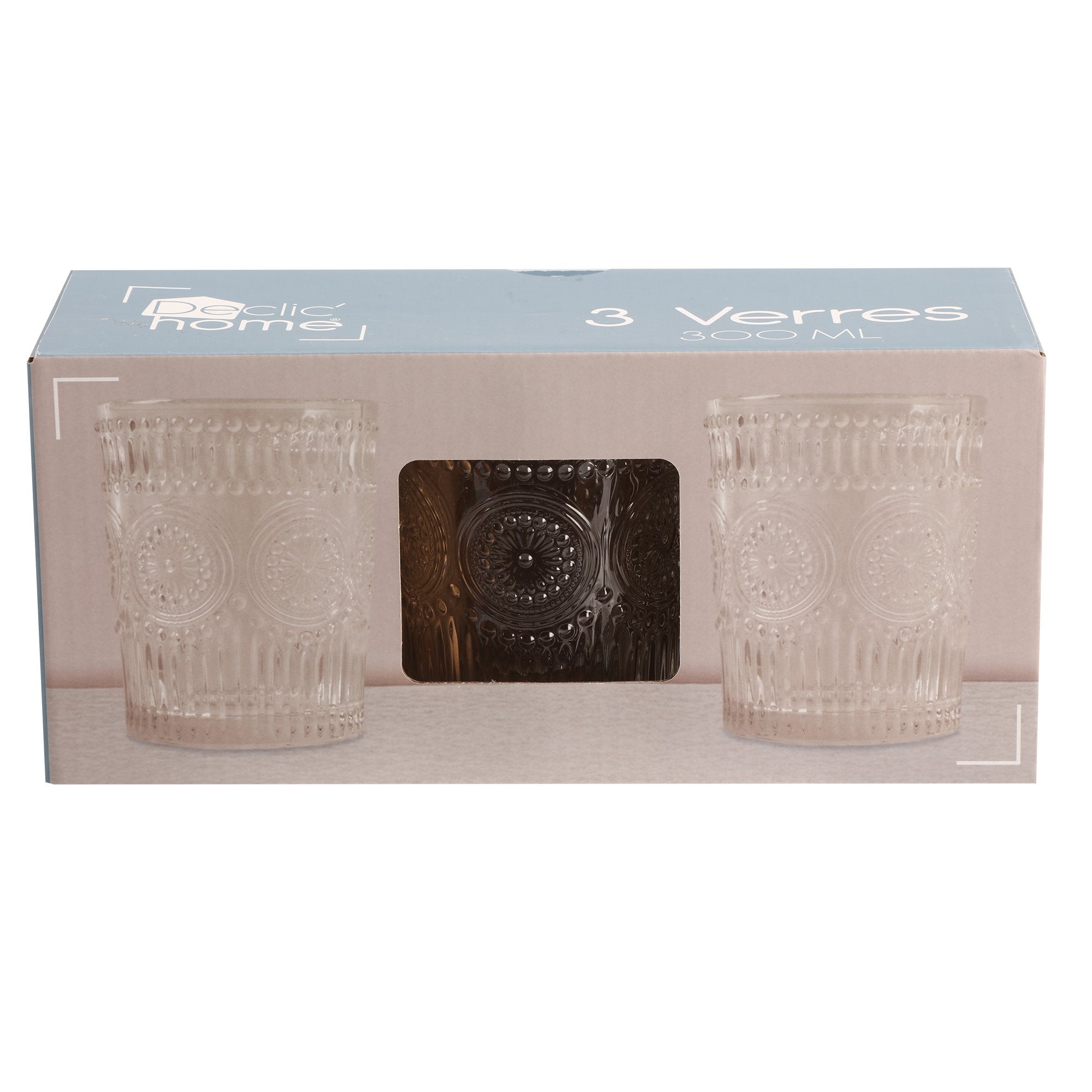 Stokomani Maison Lot 3 verres motifs embossés 300 ml