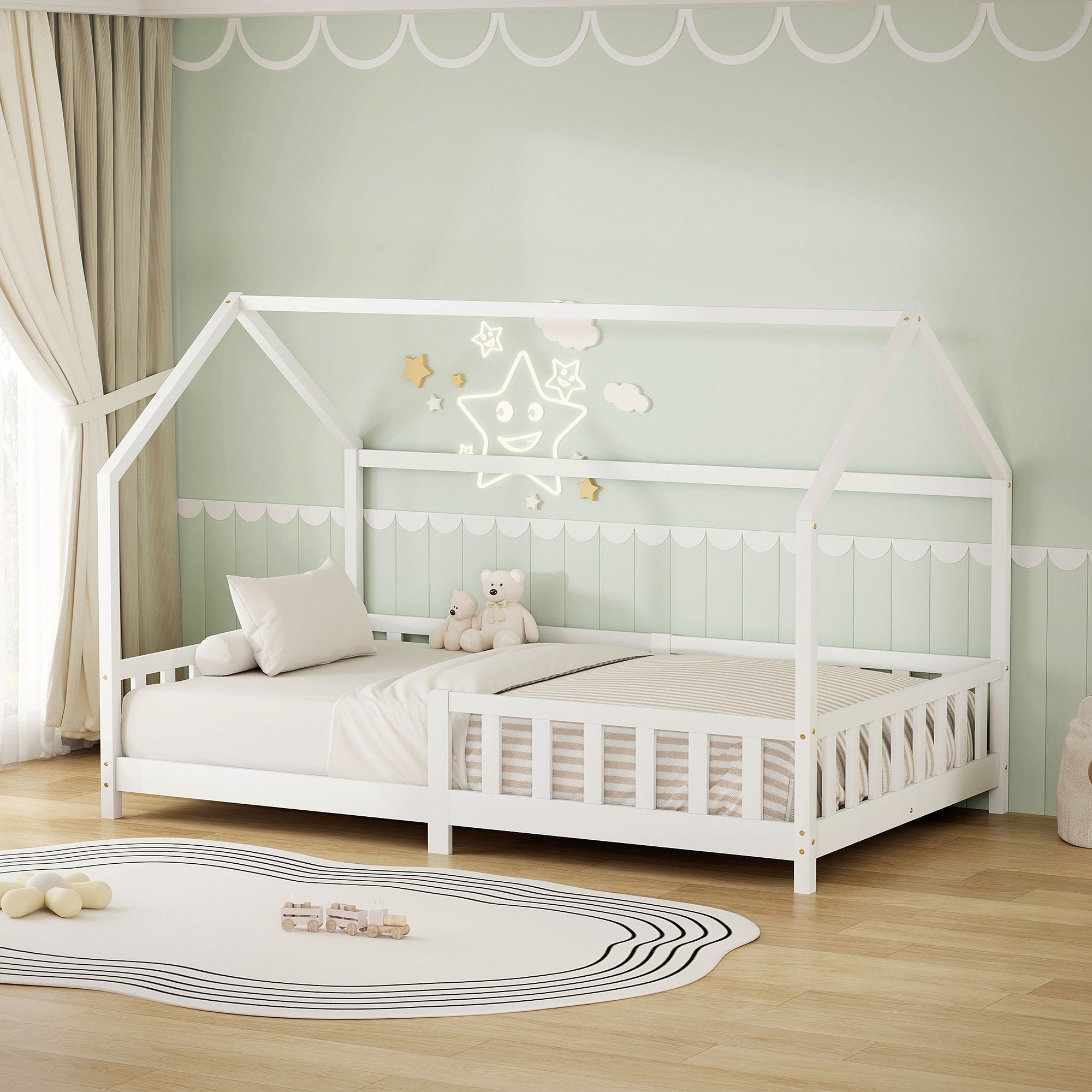 ECD Germany Kinder lit cabane enfant pin blanc 120x200 + sommier
