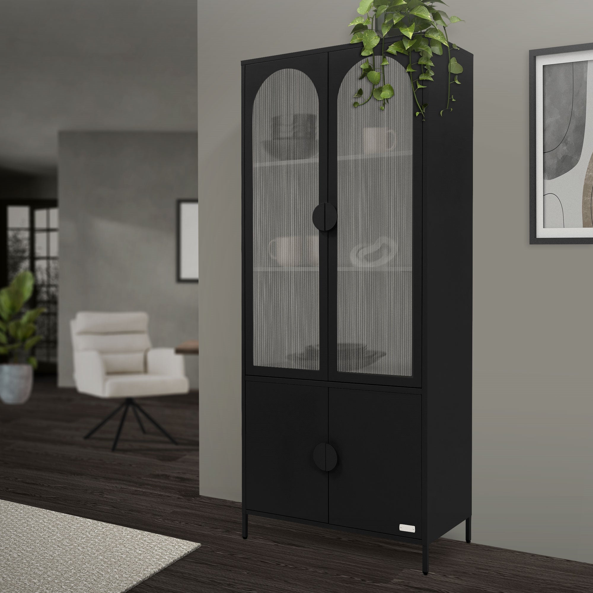 ECD Germany Meubles vitrine 80x185x40 cm noir acier 4 portes