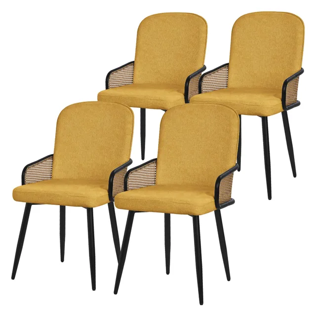 ML-Design chaises salle à manger lot 4 moutarde rotin