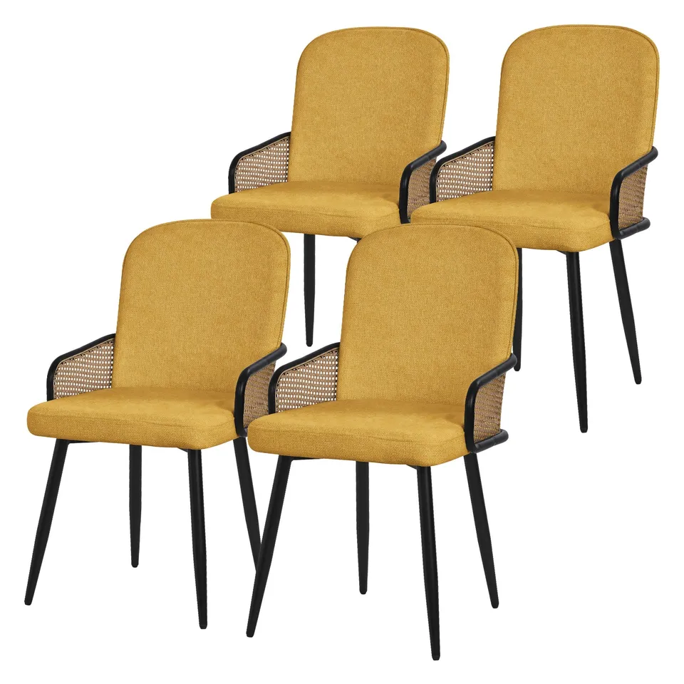 ML-Design chaises salle à manger lot 4 moutarde rotin