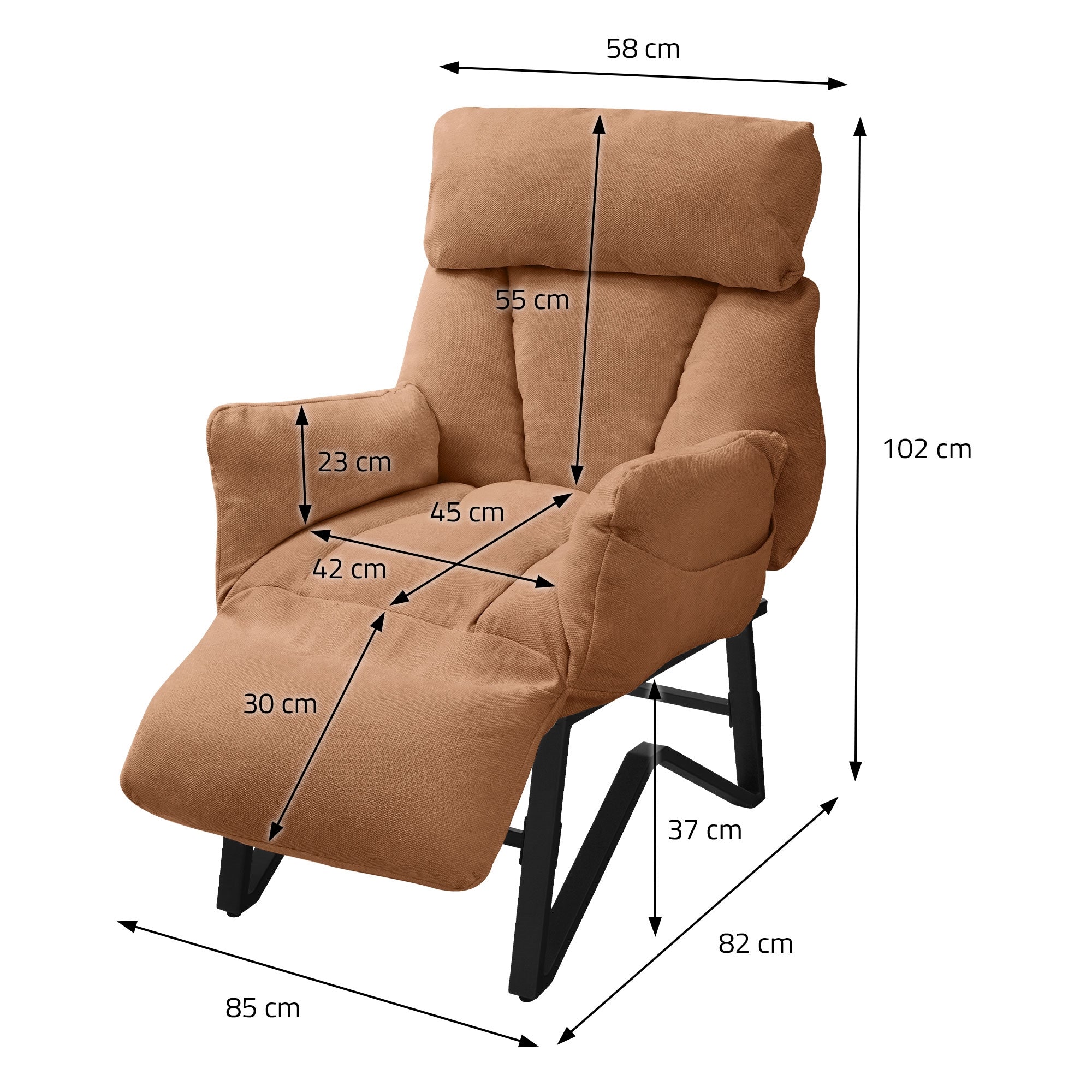 ECD Germany fauteuil relax marron lin inclinable avec accoudoirs B-Ware