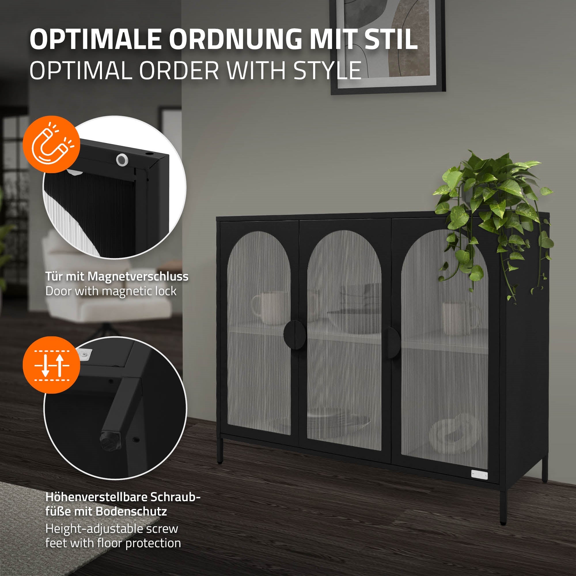 ECD Germany ML-Design armoire vitrine acier blanc 120x93x40