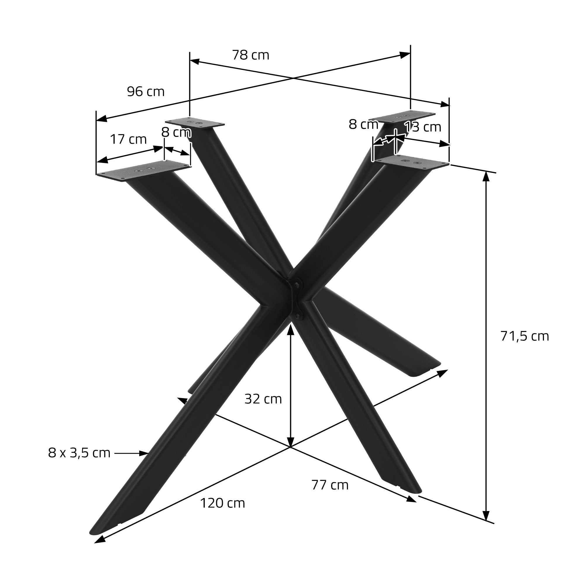 ECD Germany Möbel pieds table Spider noir plat 120x78x71,5 acier
