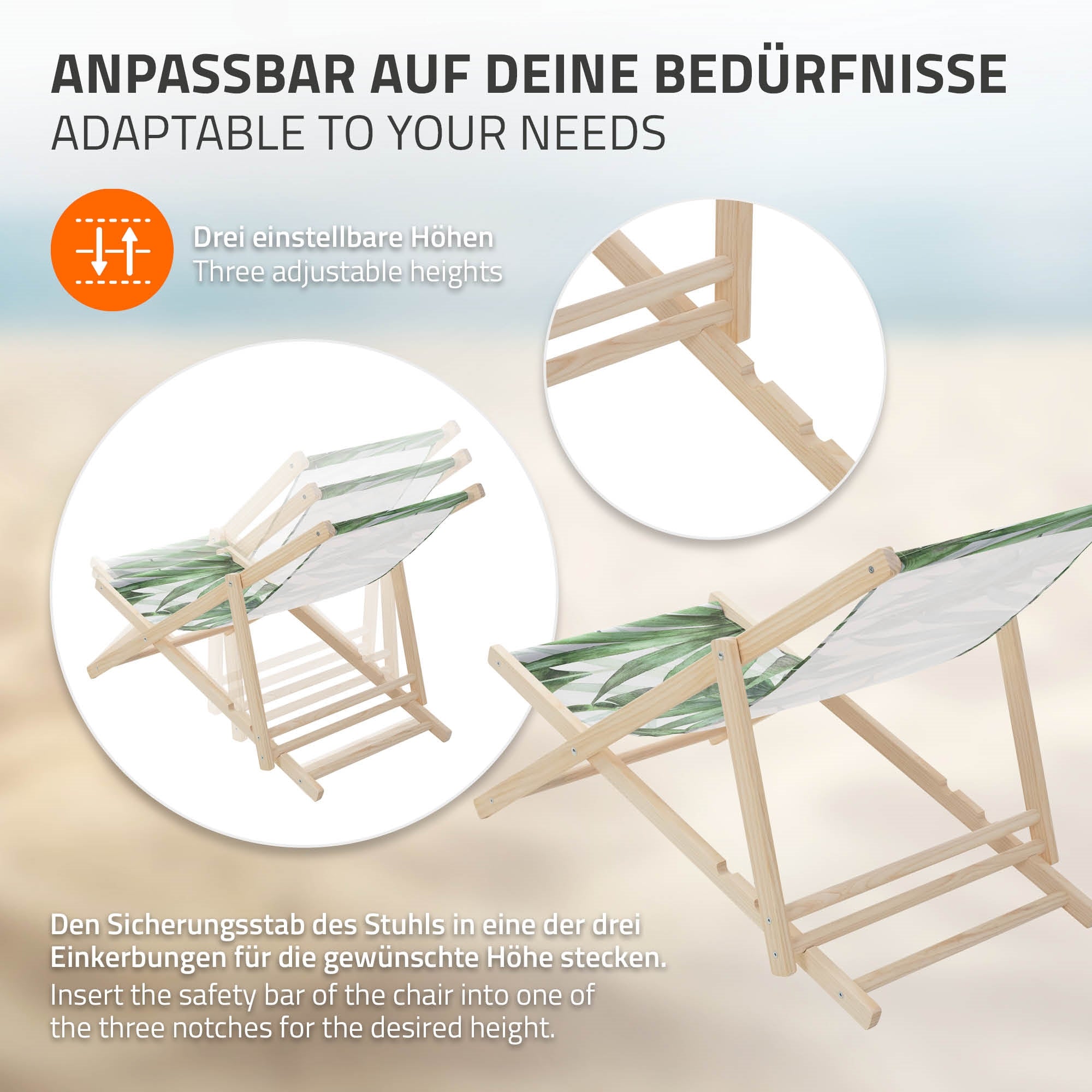 ECD Germany Sport & Freizeit transat bois palme vert-blanc pliable