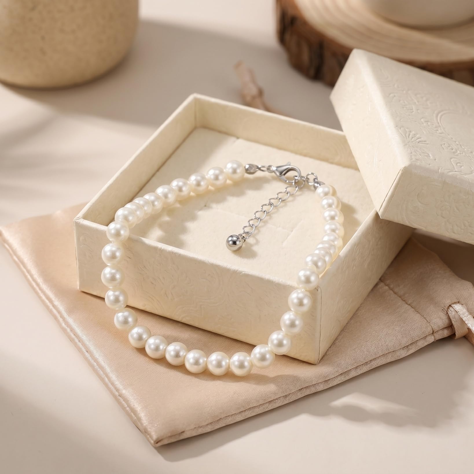 Milisten Festival bracelet cheville perles blanches 25-30 cm femme