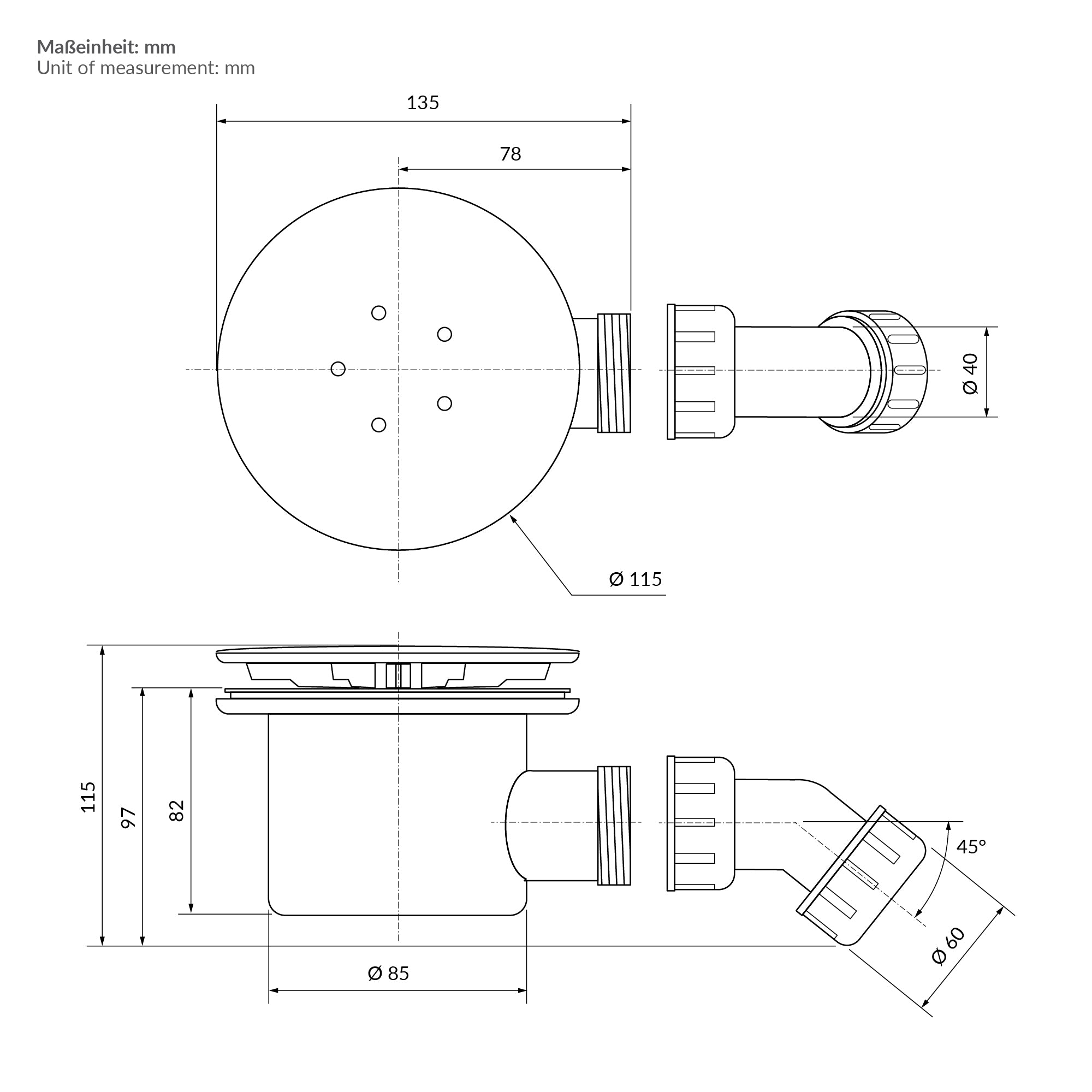 ECD Germany LuxeBath 90x90 receveur de douche blanc rond SMC