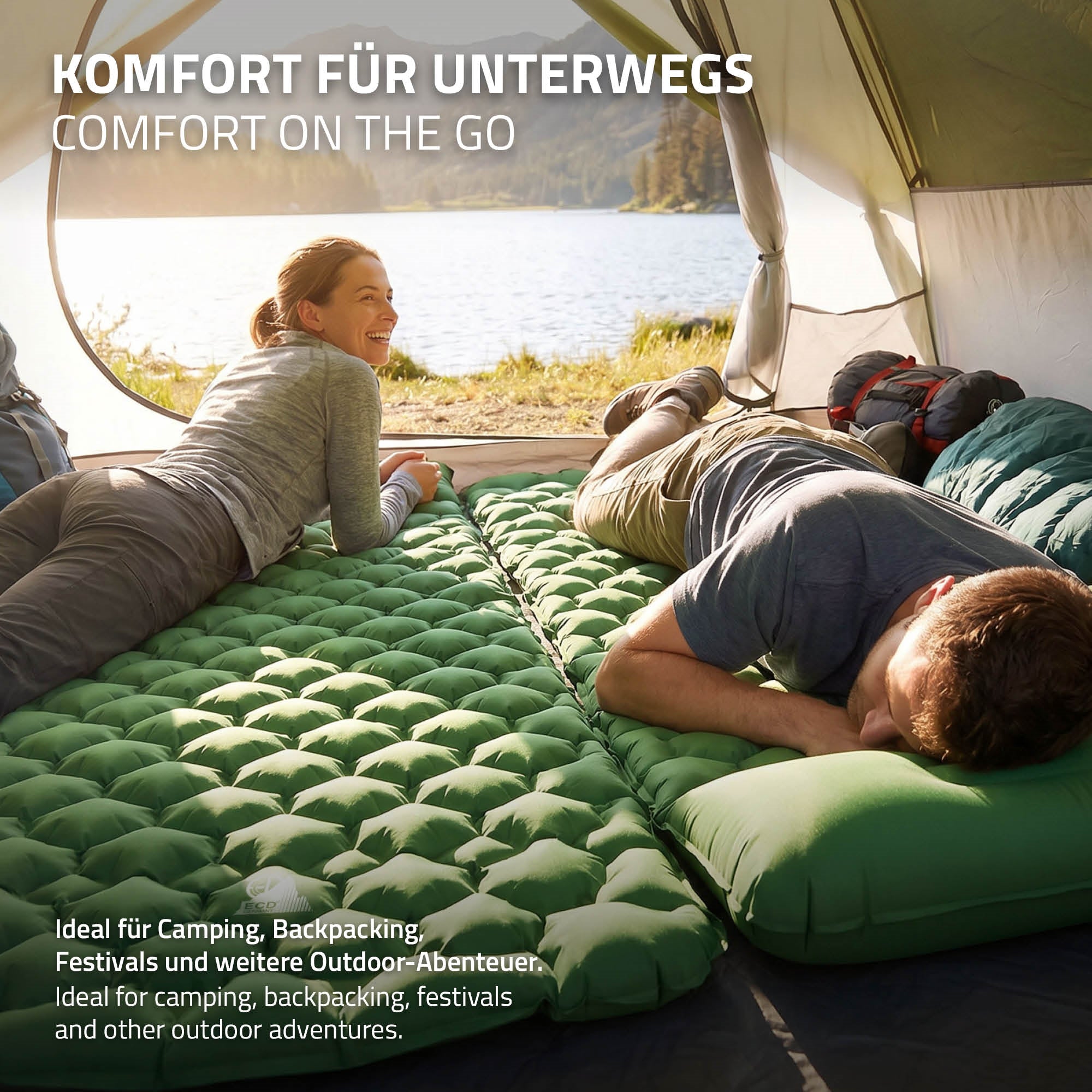 ECD Germany matelas camping gonflable vert oreiller 150 kg
