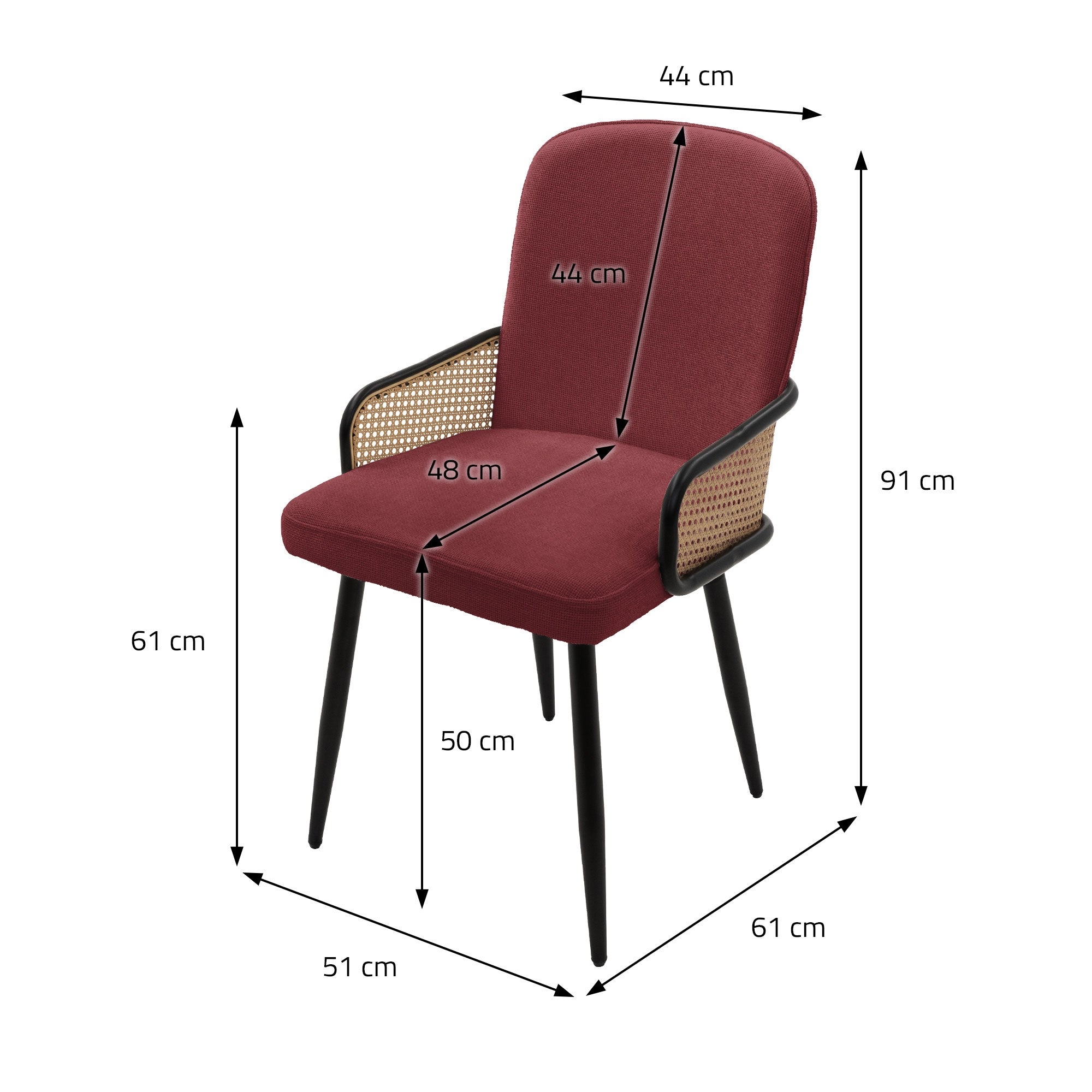 ECD Germany Möbel lot 6 chaises salle à manger rouge accoudoirs