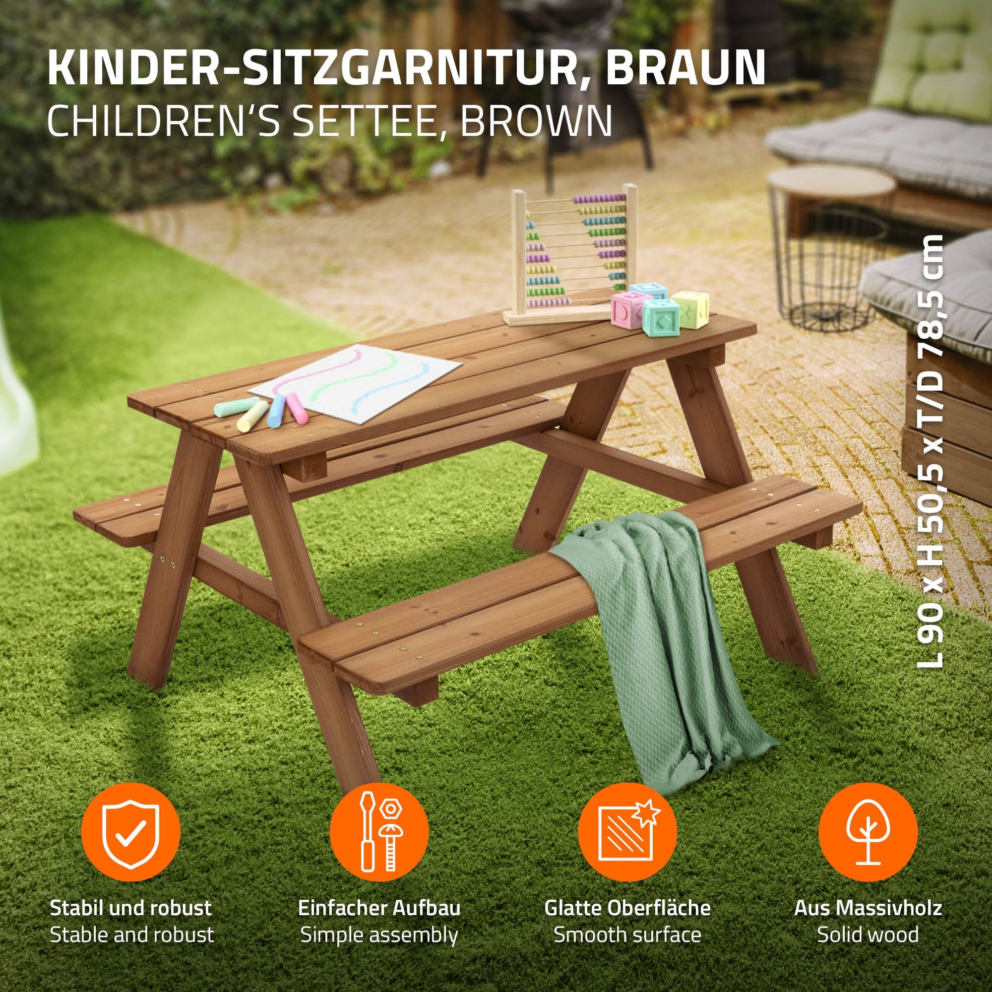 ECD Germany Kinder table pique-nique enfant marron 4 places bois