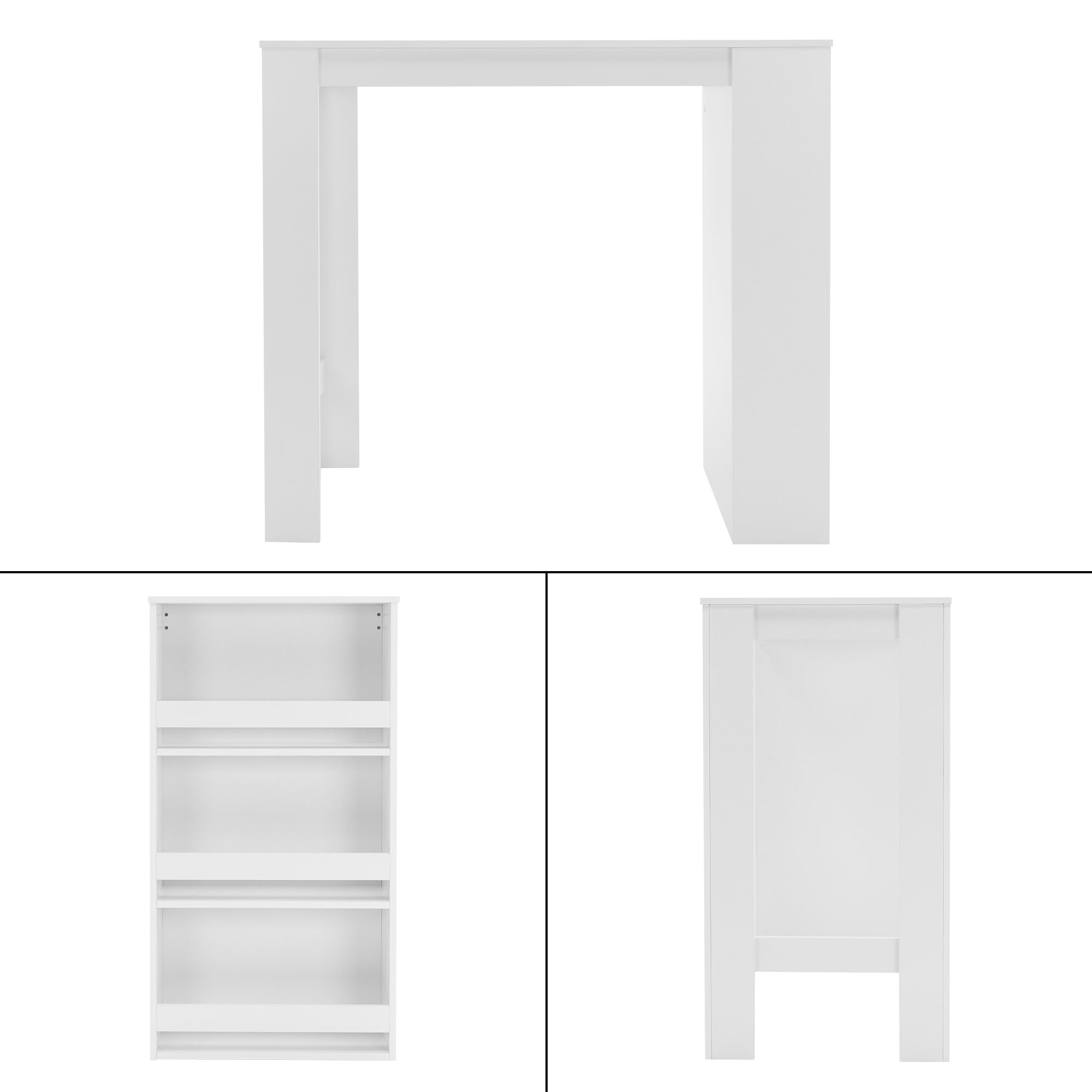 ML-Design table bar blanche 117cm bois 3 étagères