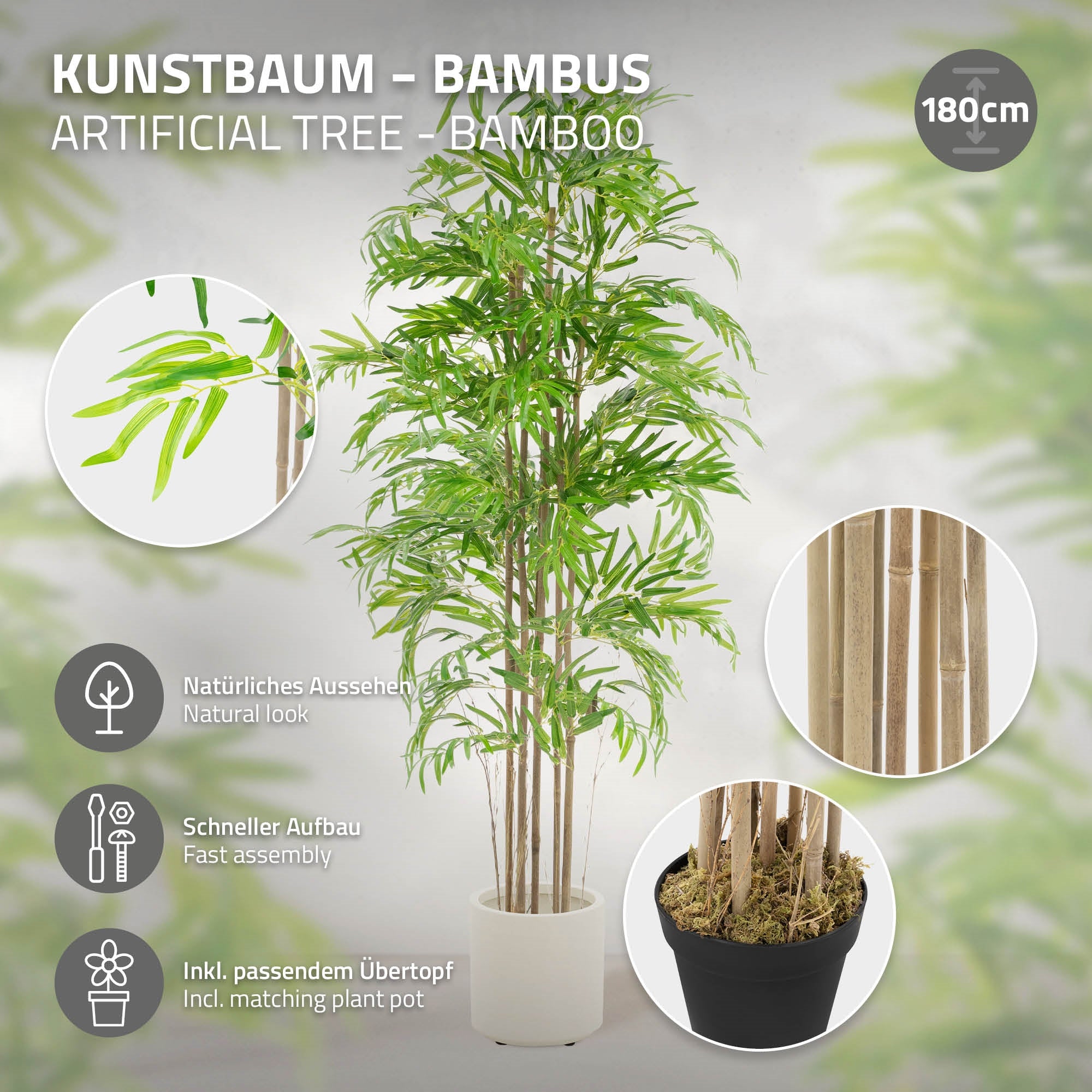 ECD Germany Haus & Wohnen ML-Design bambou artificiel 210 cm troncs naturels