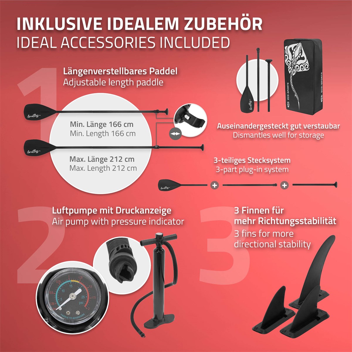 ECD Germany Limitless paddle gonflable rouge 308 cm + pompe