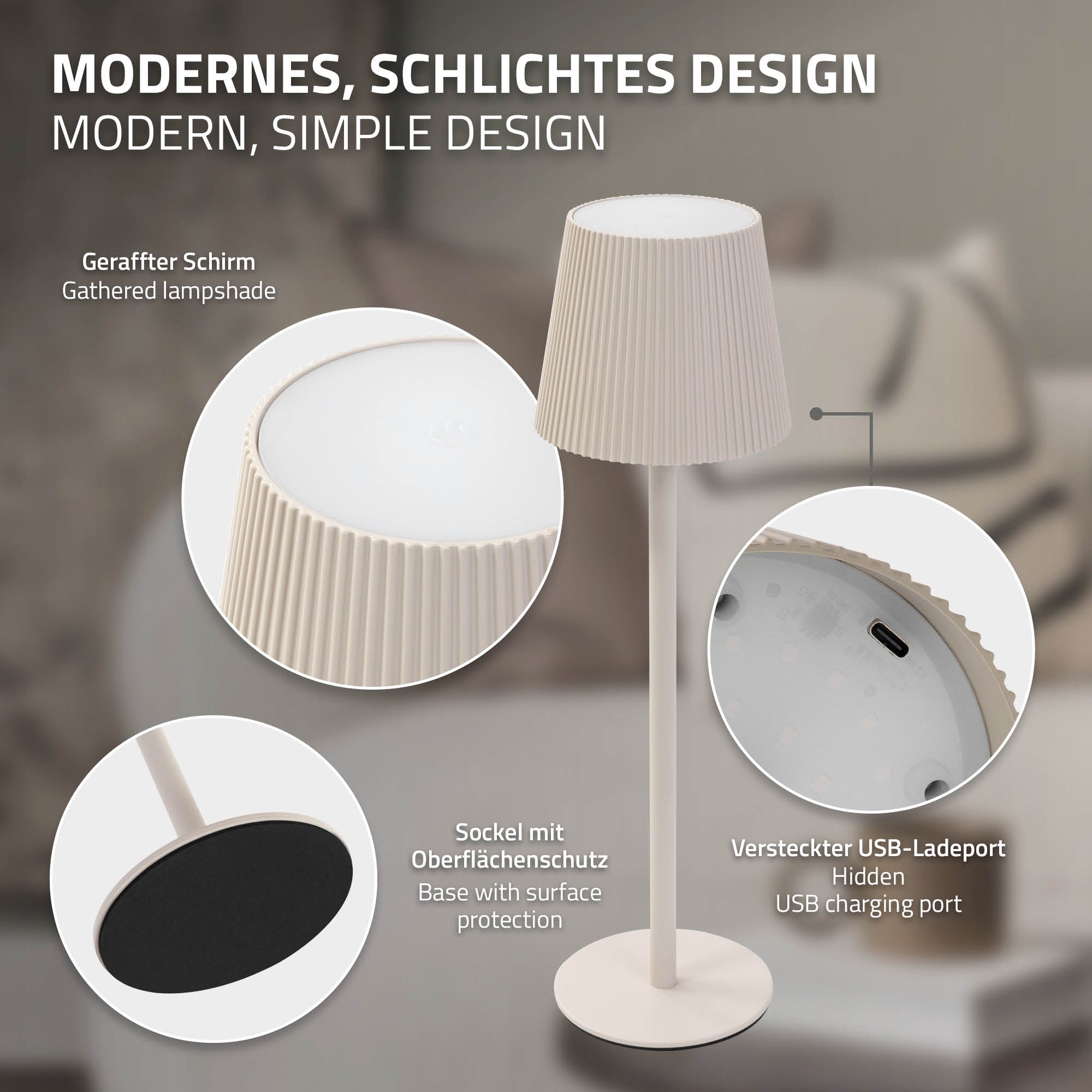 ECD Germany ML-Design lampe table LED sans fil crème Ø10x36