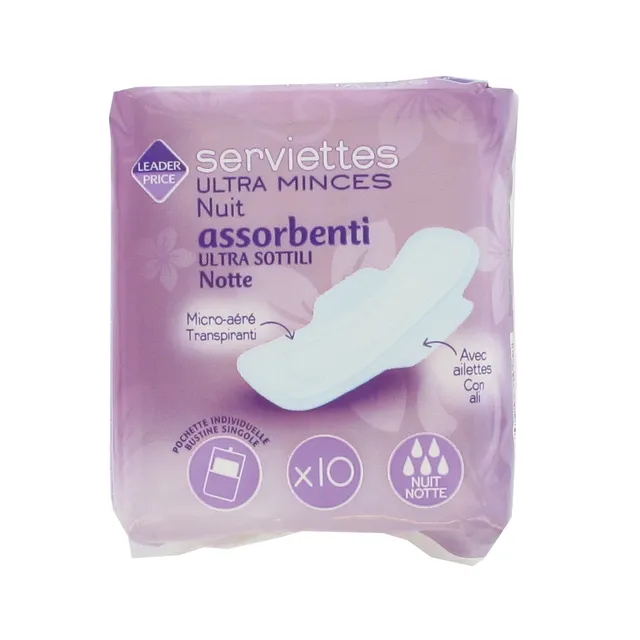 Leader Price Serviettes nuit ultra minces x10 absorbantes