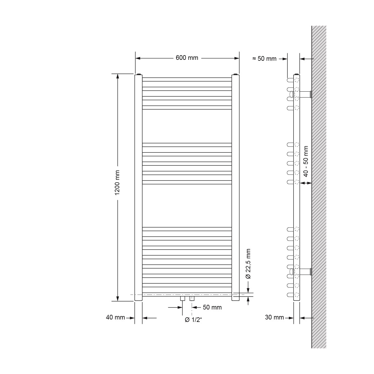 ECD Germany Sahara sèche-serviettes 600x1200 blanc cintré