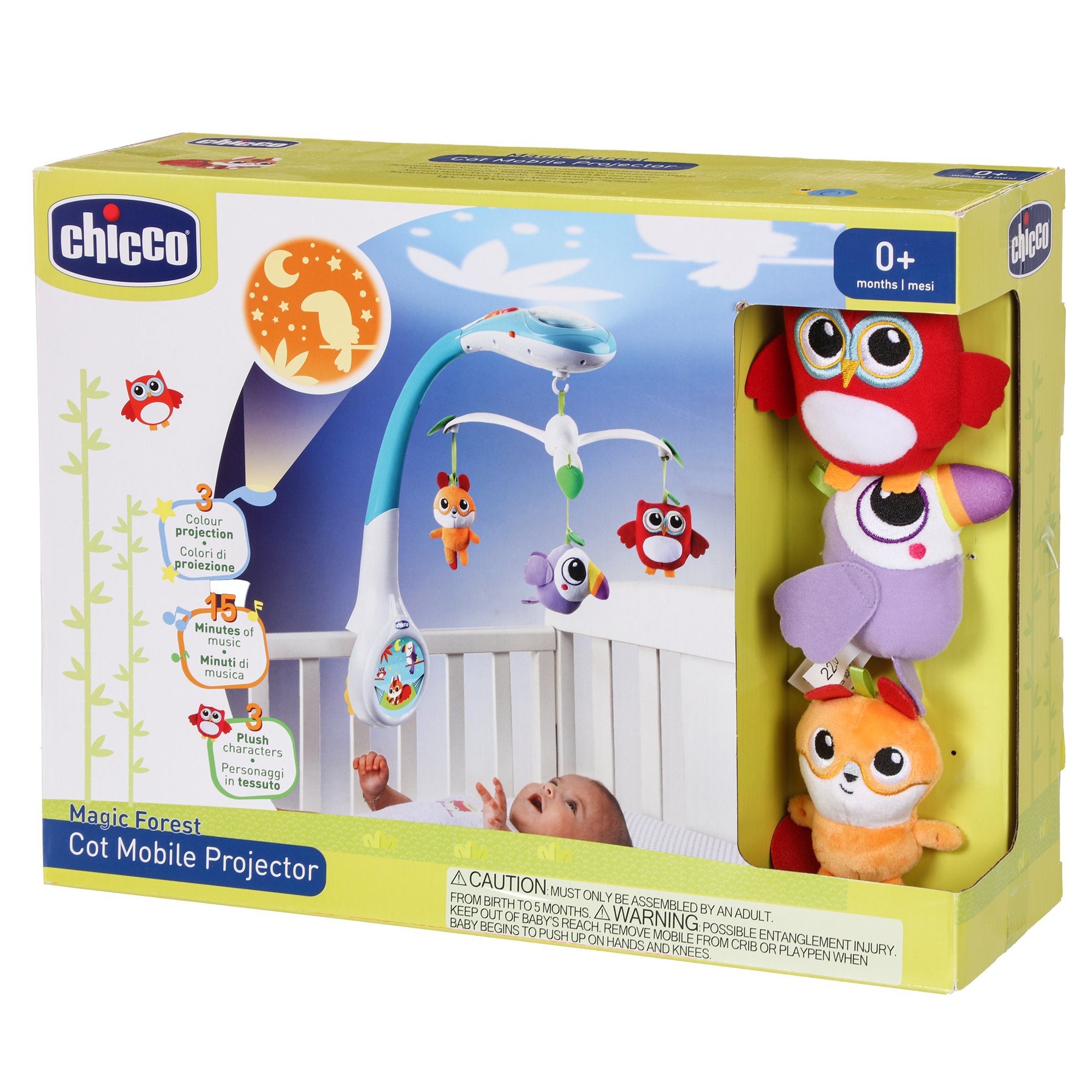 Chicco Forêt Magique mobile projecteur bébé musical 3 peluches
