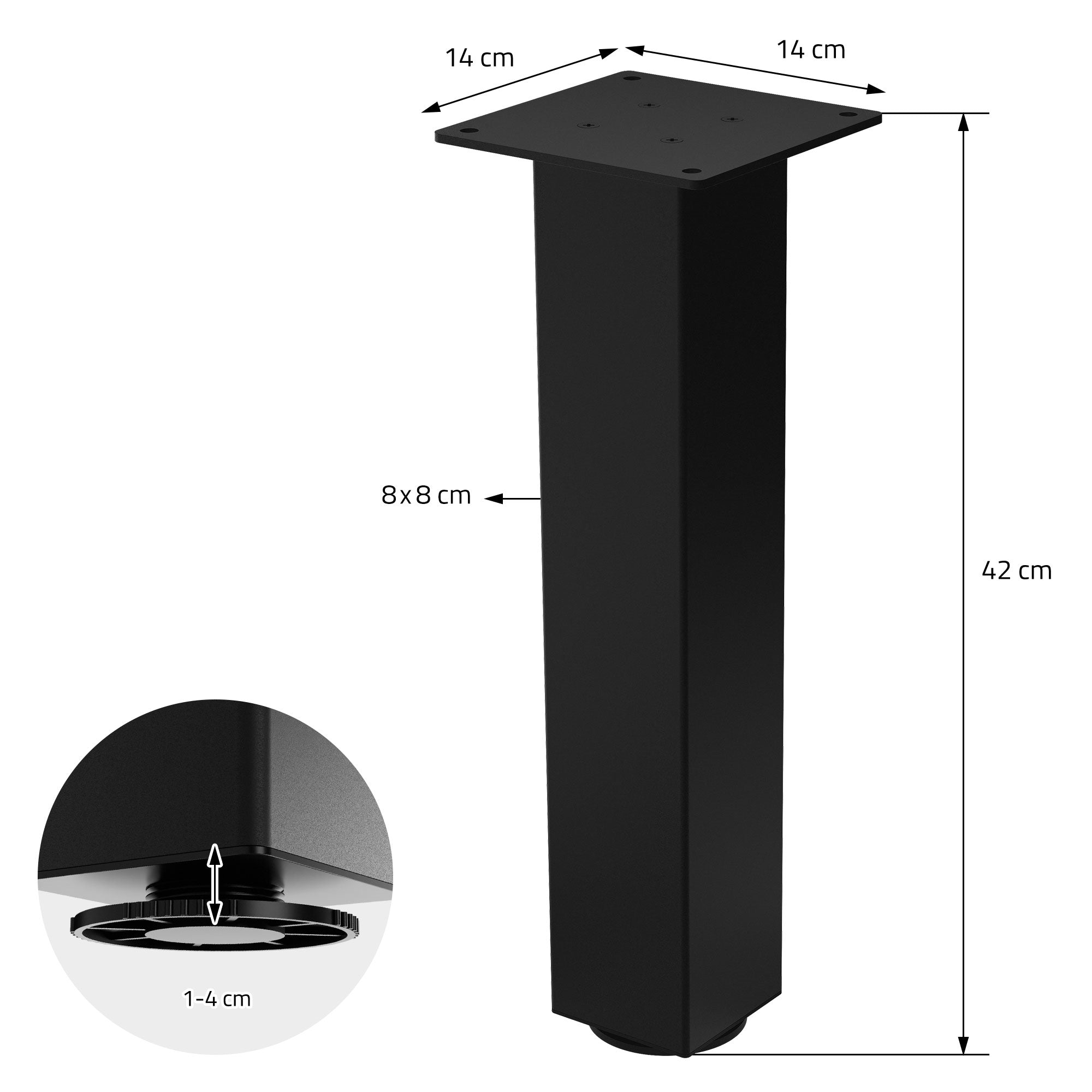 ECD Germany Möbel Pied de table acier noir 42 cm lot 4