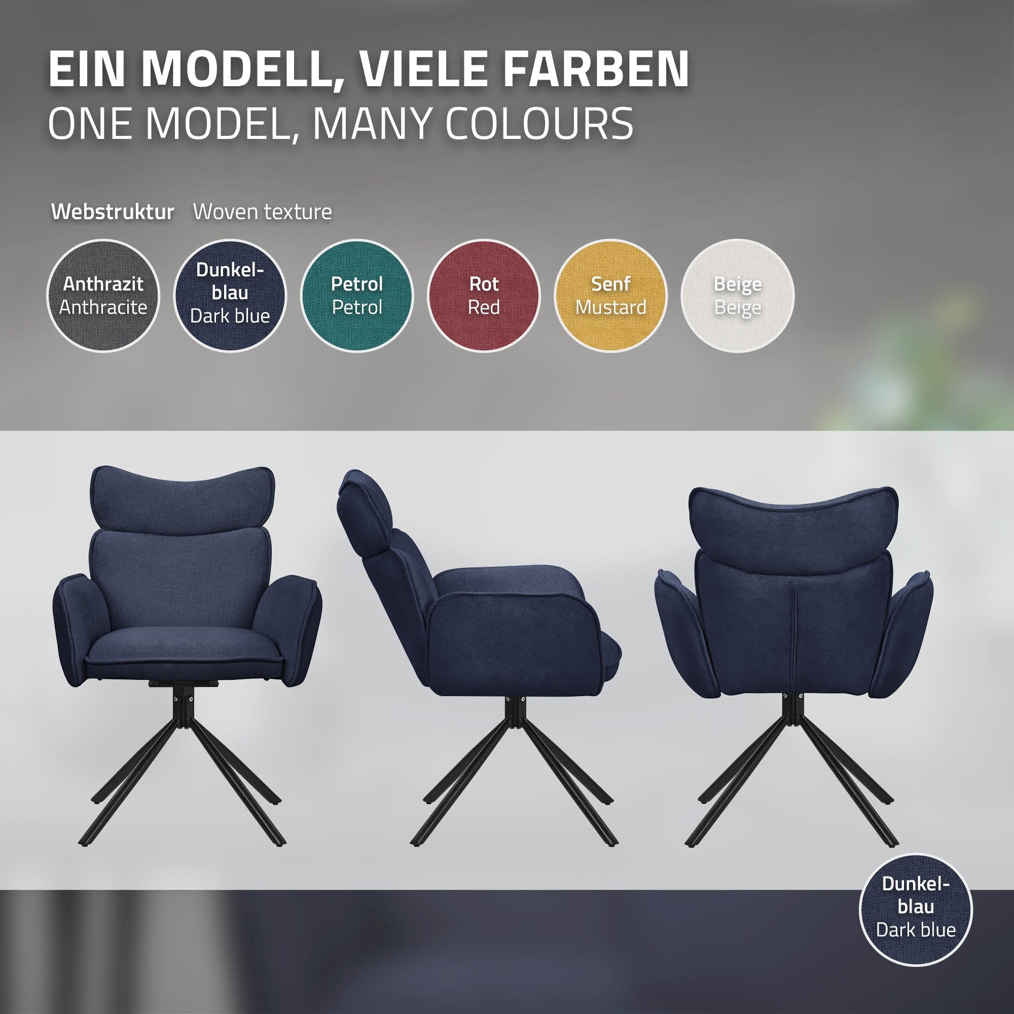 ECD Germany ML-Design Chaise Pivotante Bleu Foncé Lot de 4