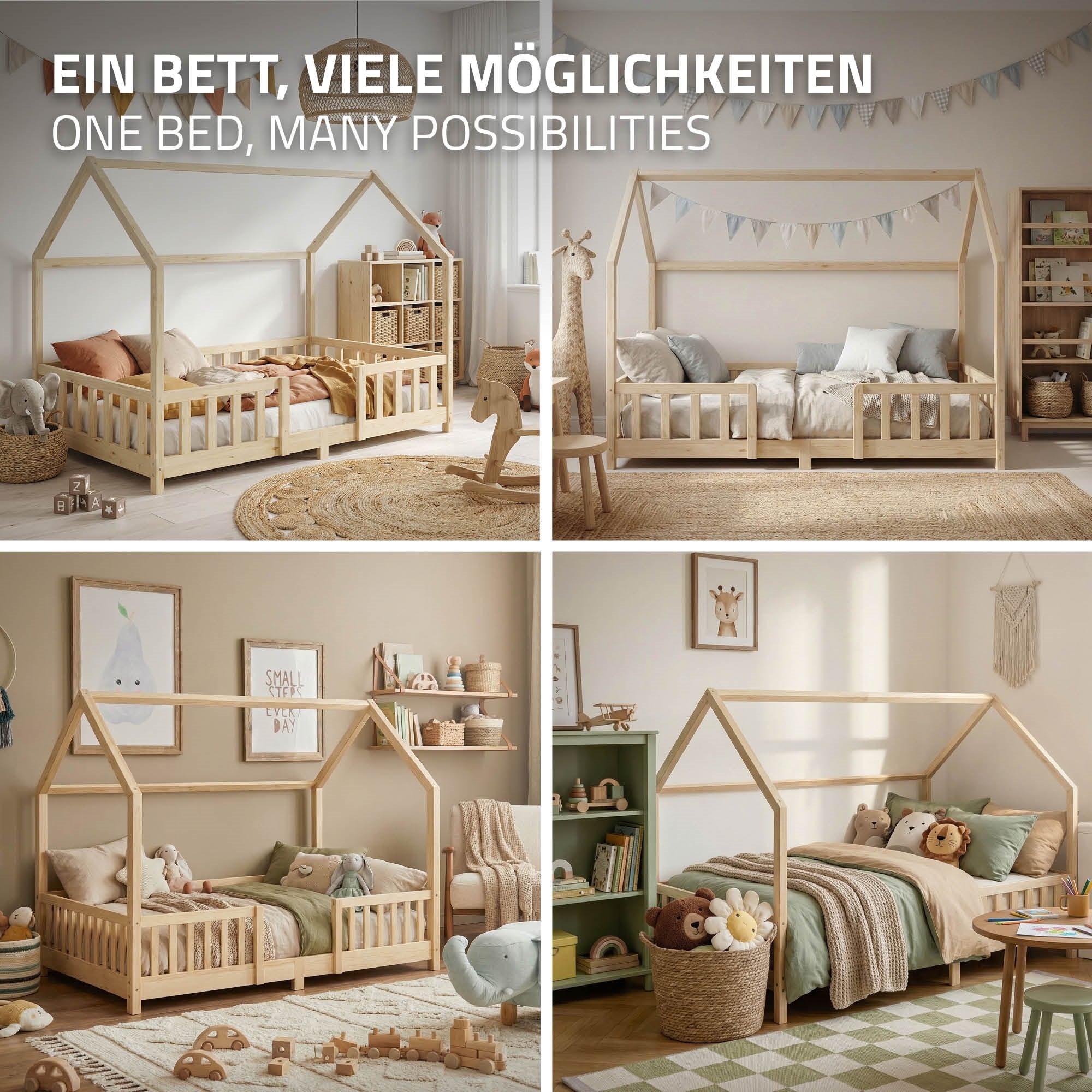 ECD Germany Kinder lit cabane 140x200 pin matelas 16cm