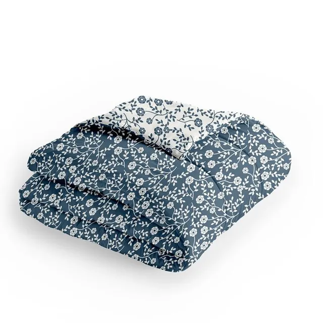 Stokomani Maison couette fleurs bleues 140x200 cm réversible