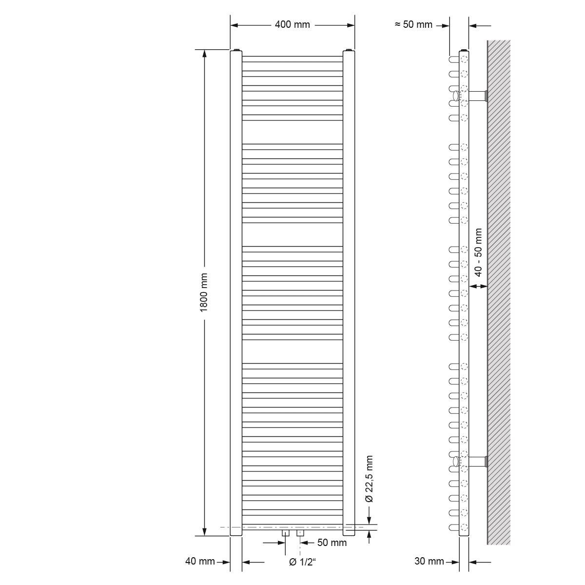 ECD Germany Sahara 400x1800 radiateur sèche-serviettes chrome