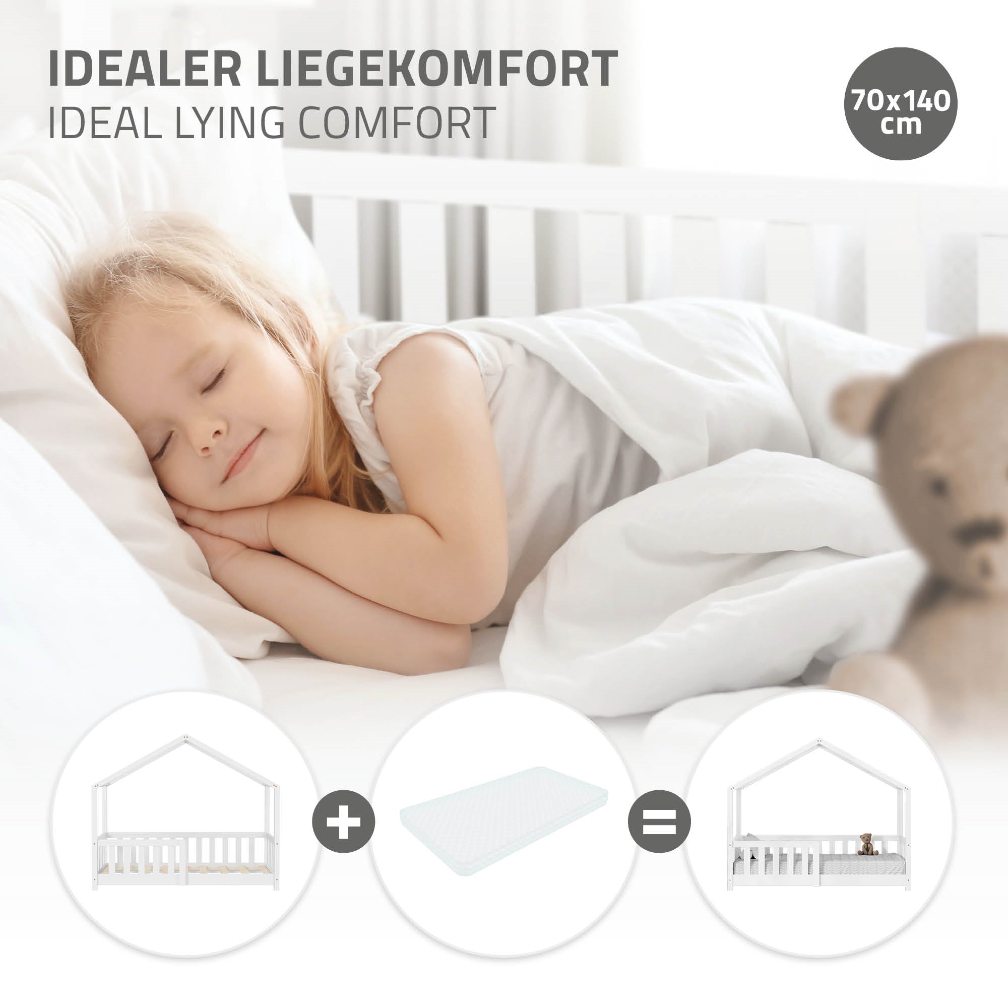 ECD Germany Kinder Lit Cabane 70x140 cm Blanc Pin