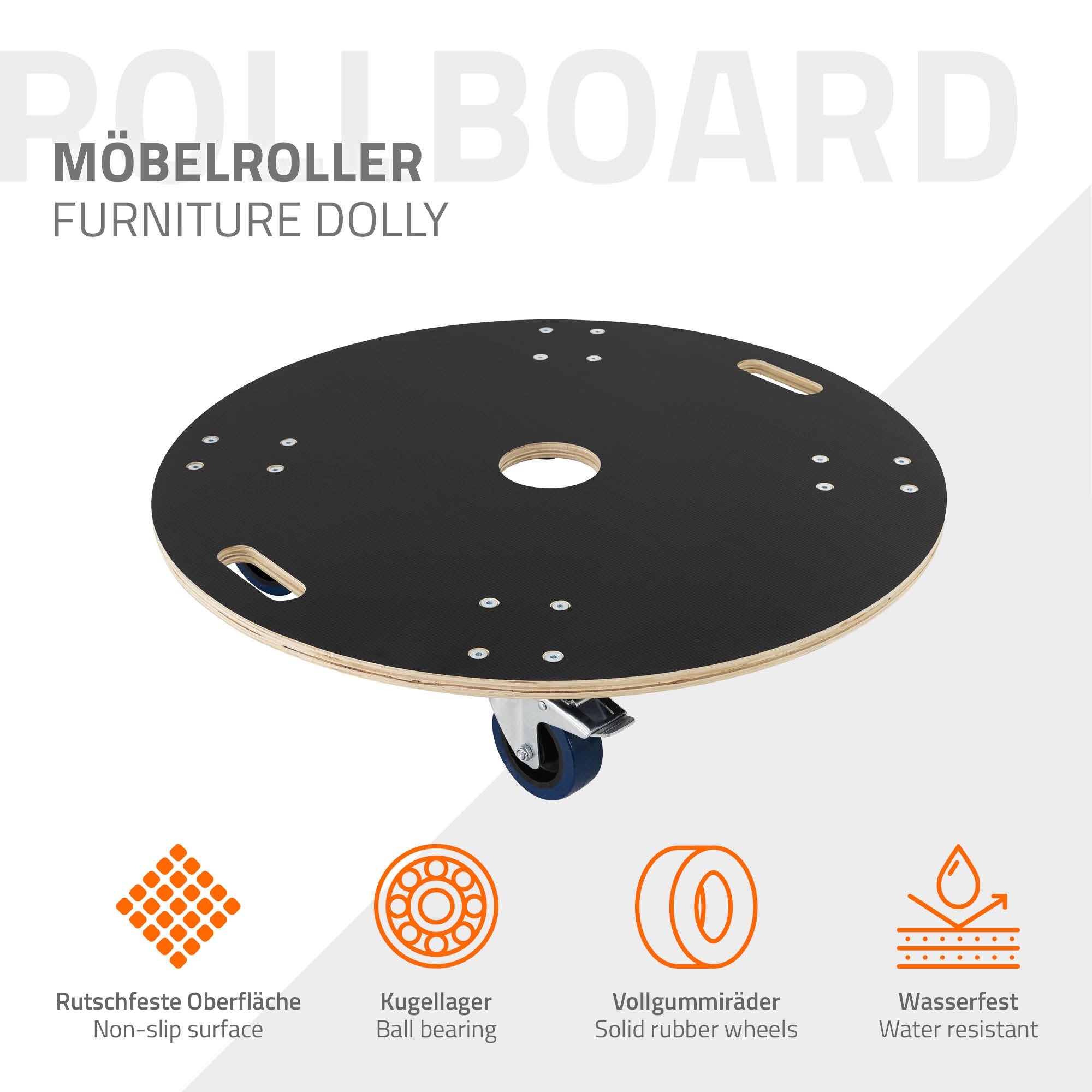 ECD Germany Plateau roulant rond 77 cm multiplex 800 kg freins