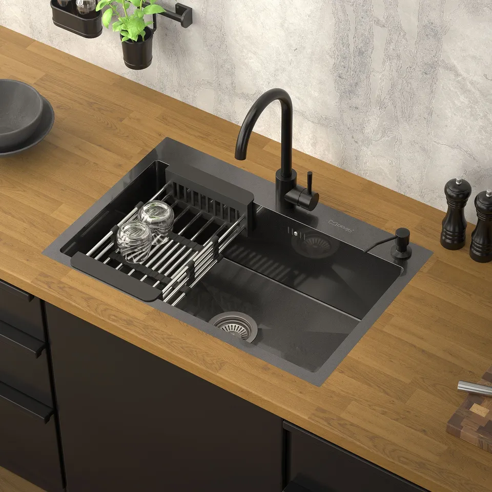 ECD Germany Sanitär Évier inox anthracite 68x45 cm