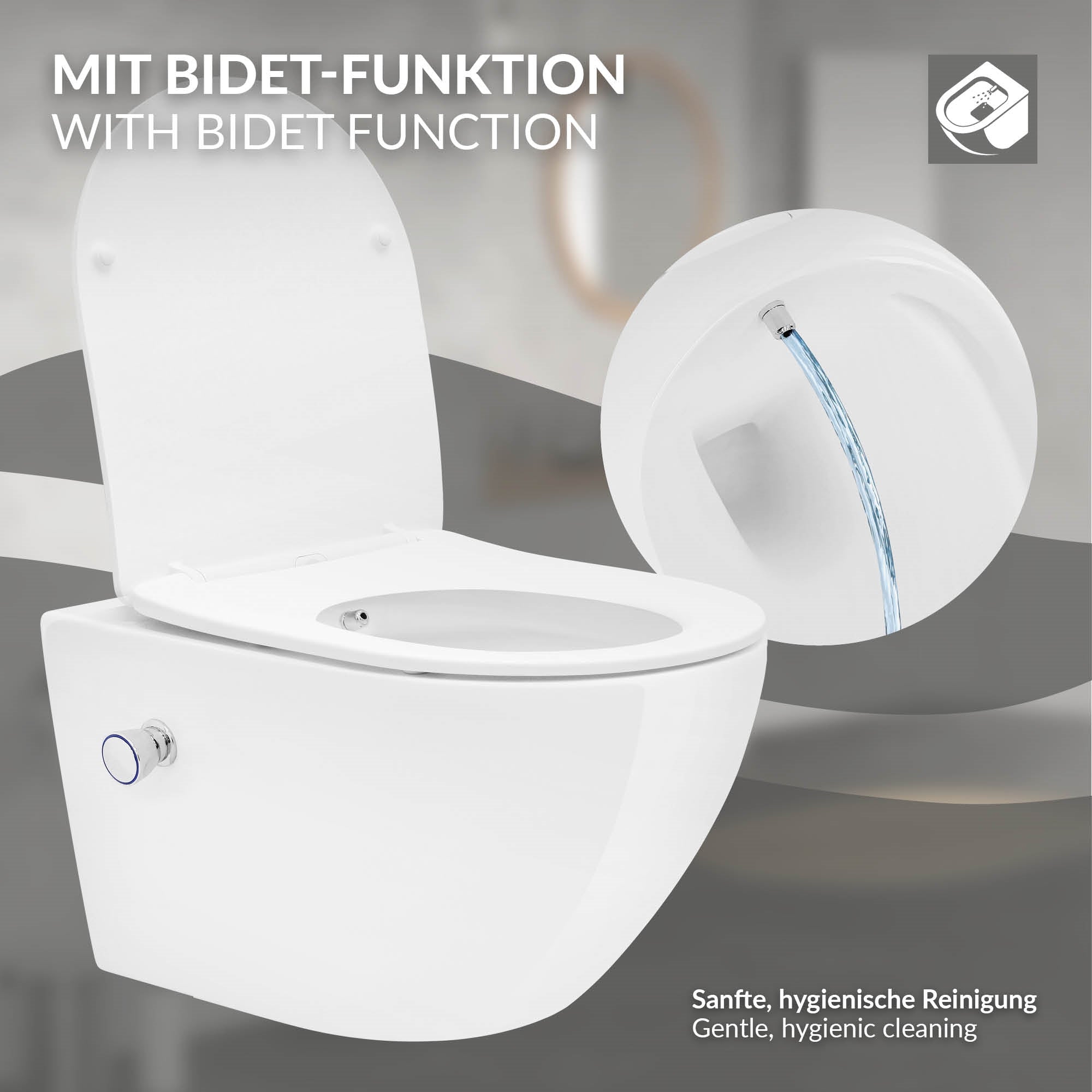 Luxebath WC Suspendu Céramique Blanc 54 cm Sans Bride Bidet