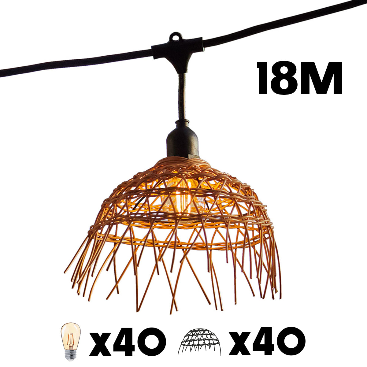 Red Deco Hawaii Light guirlande lumineuse 18 m 40 lampes rotin