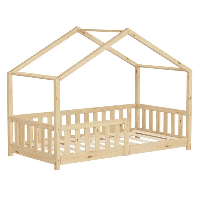 ECD Germany Kinder lit cabane 80x160 nature pin sommier