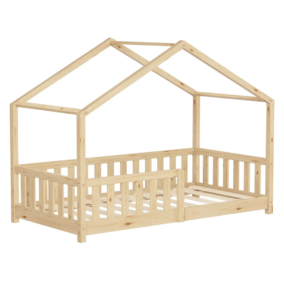 ECD Germany Kinder lit cabane 80x160 nature pin sommier